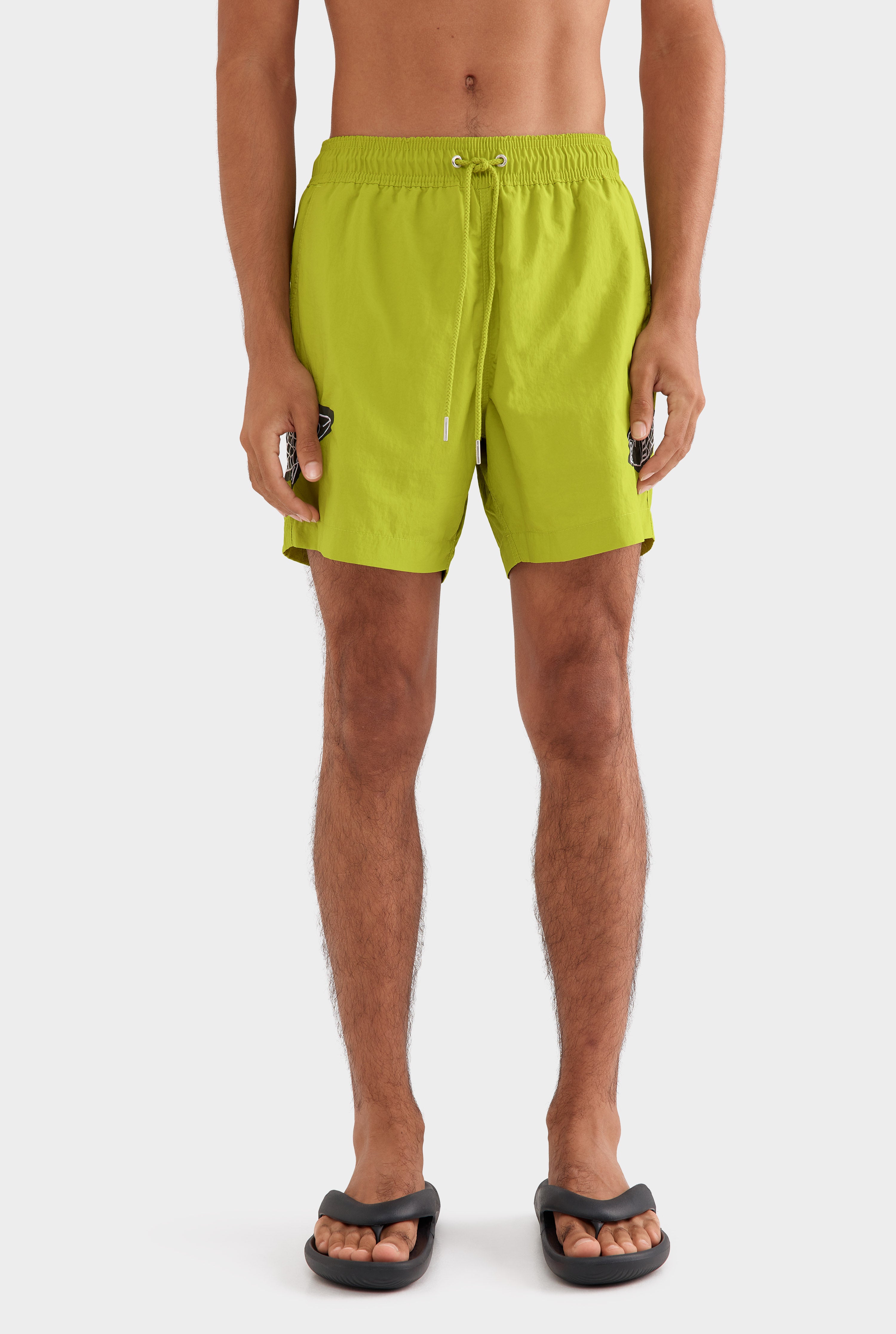 Embroidered Swim Short - Lime Lino Fish