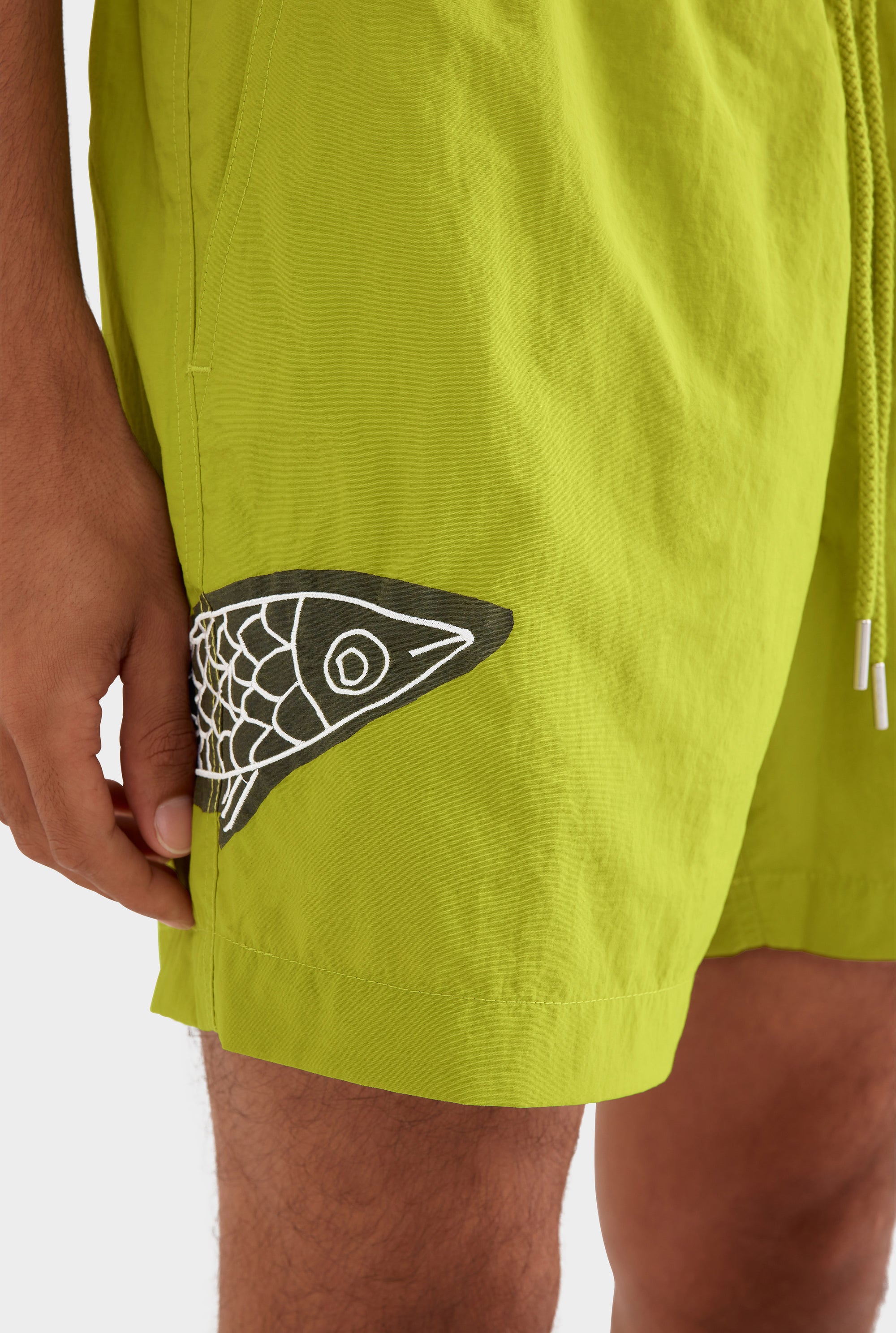 Embroidered Swim Short - Lime Lino Fish