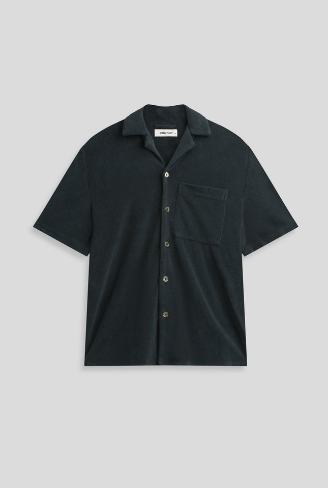 Flat Hem Terry Camp Collar Shirt - Navy