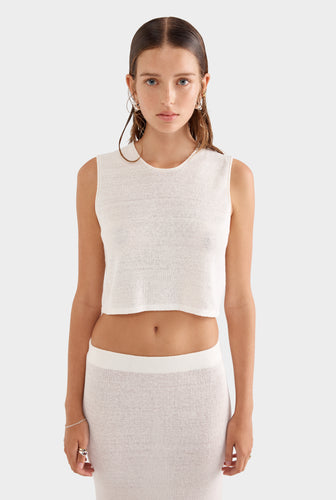 Rib Knitted Cropped Tank - Off White