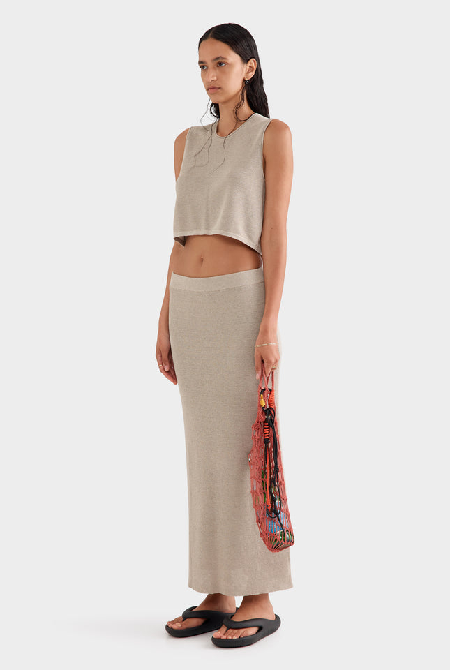 Rib Knitted Skirt - Taupe