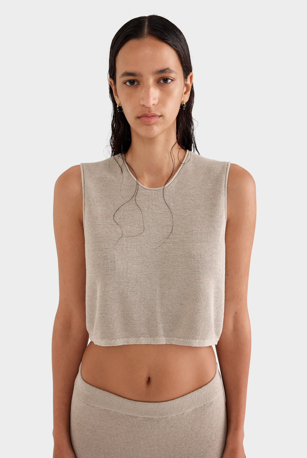 Rib Knitted Cropped Tank 2.0 - Taupe