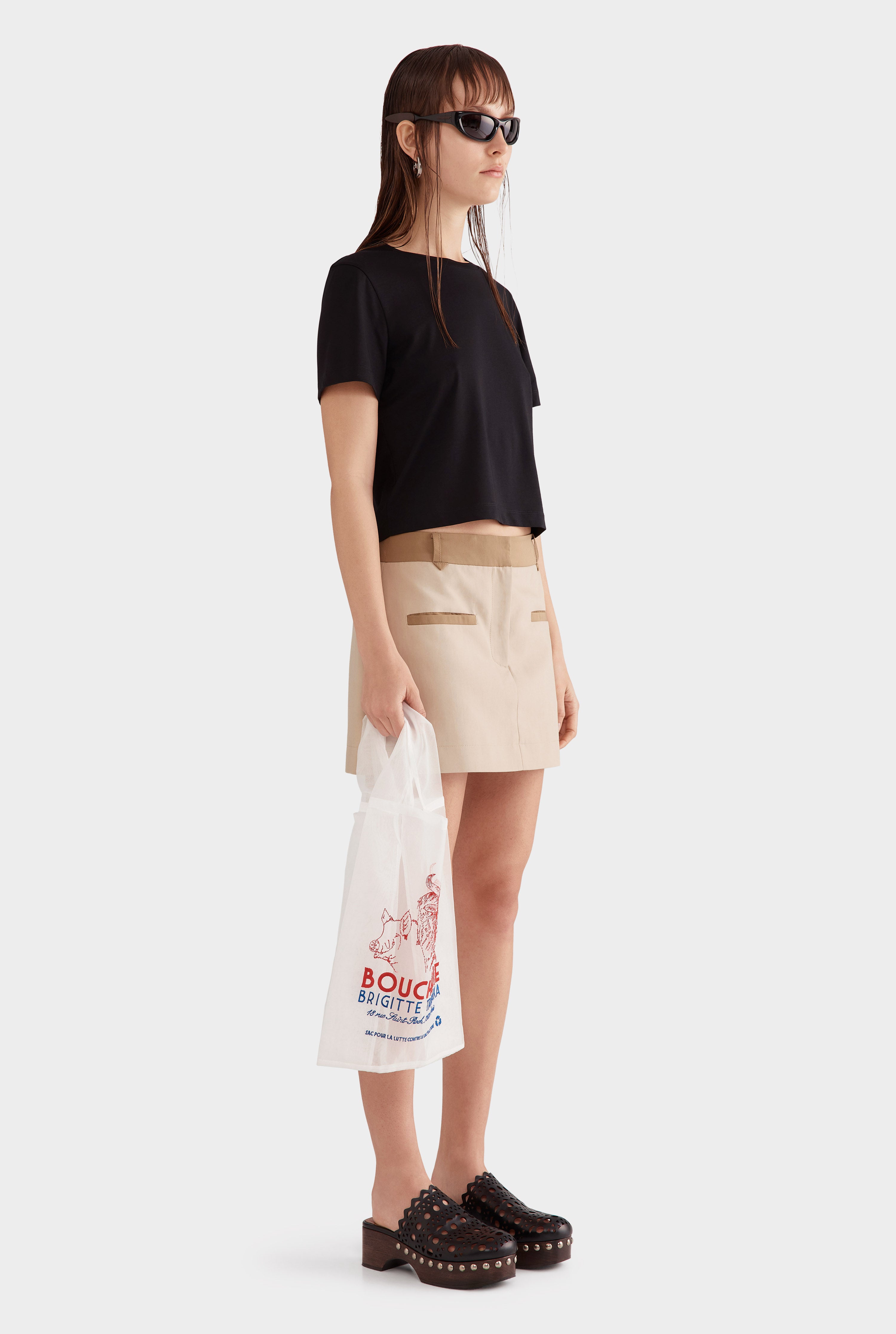 Contrast Mini Skirt - Beige