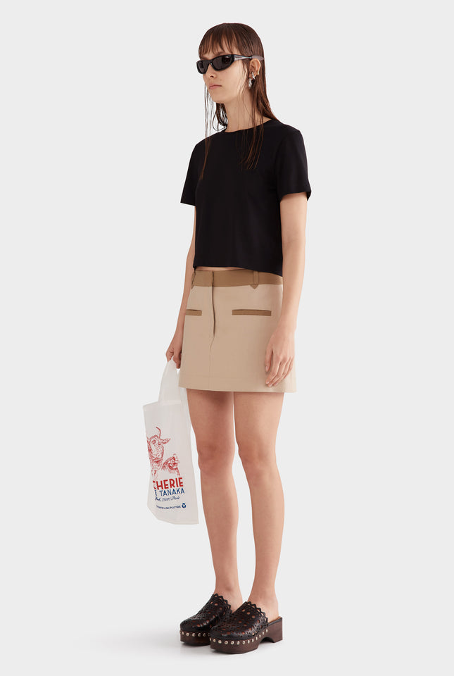 Contrast Mini Skirt - Beige