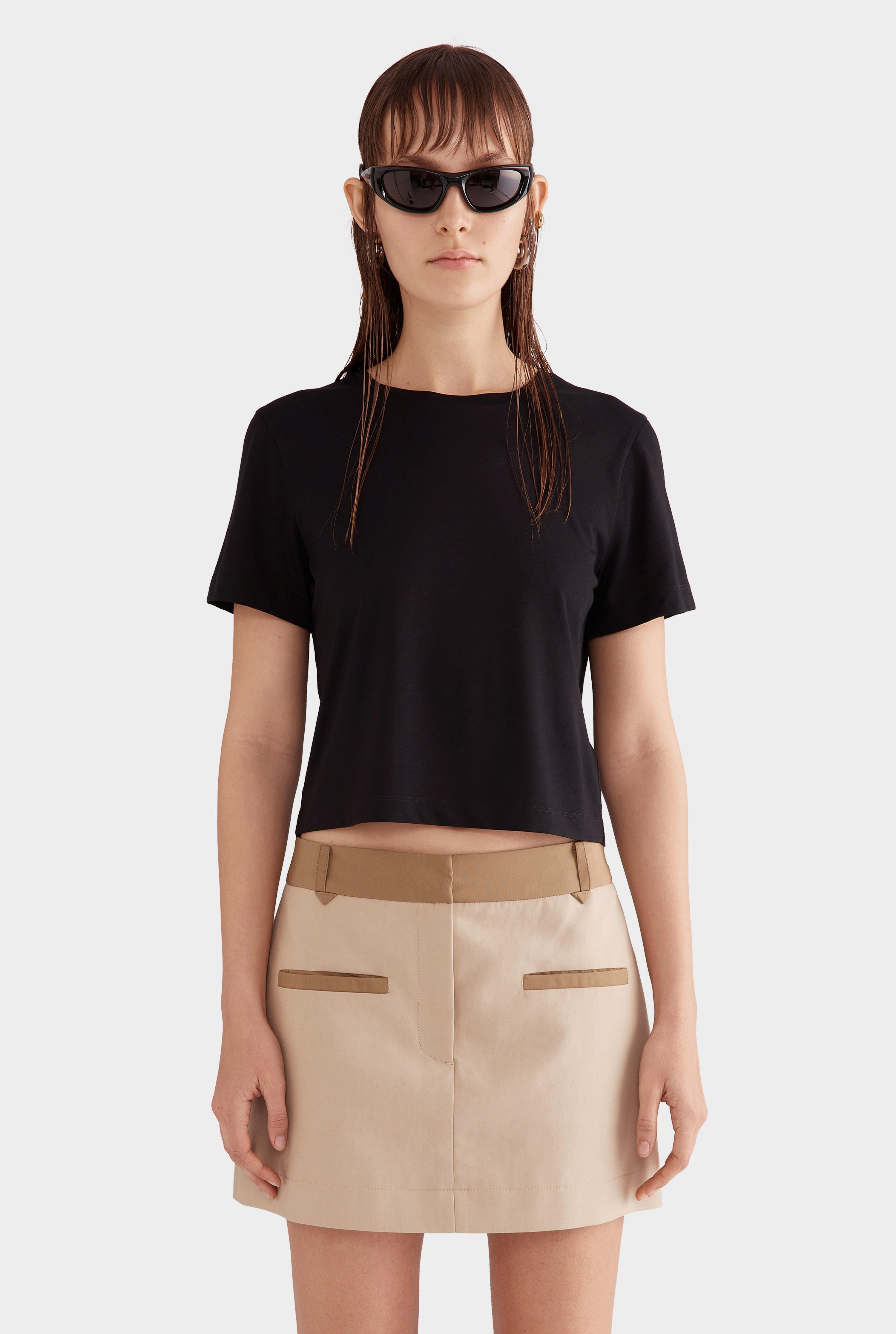 Contrast Mini Skirt - Beige