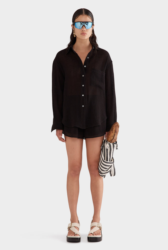 Oversized Open Weave Shirt - Black