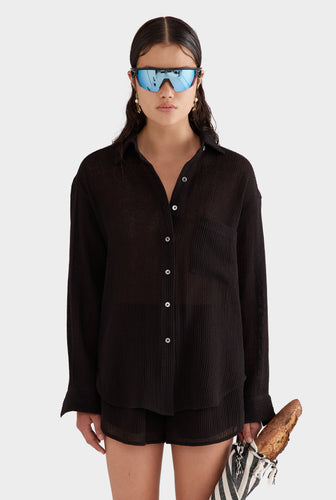 Oversized Open Weave Shirt - Black