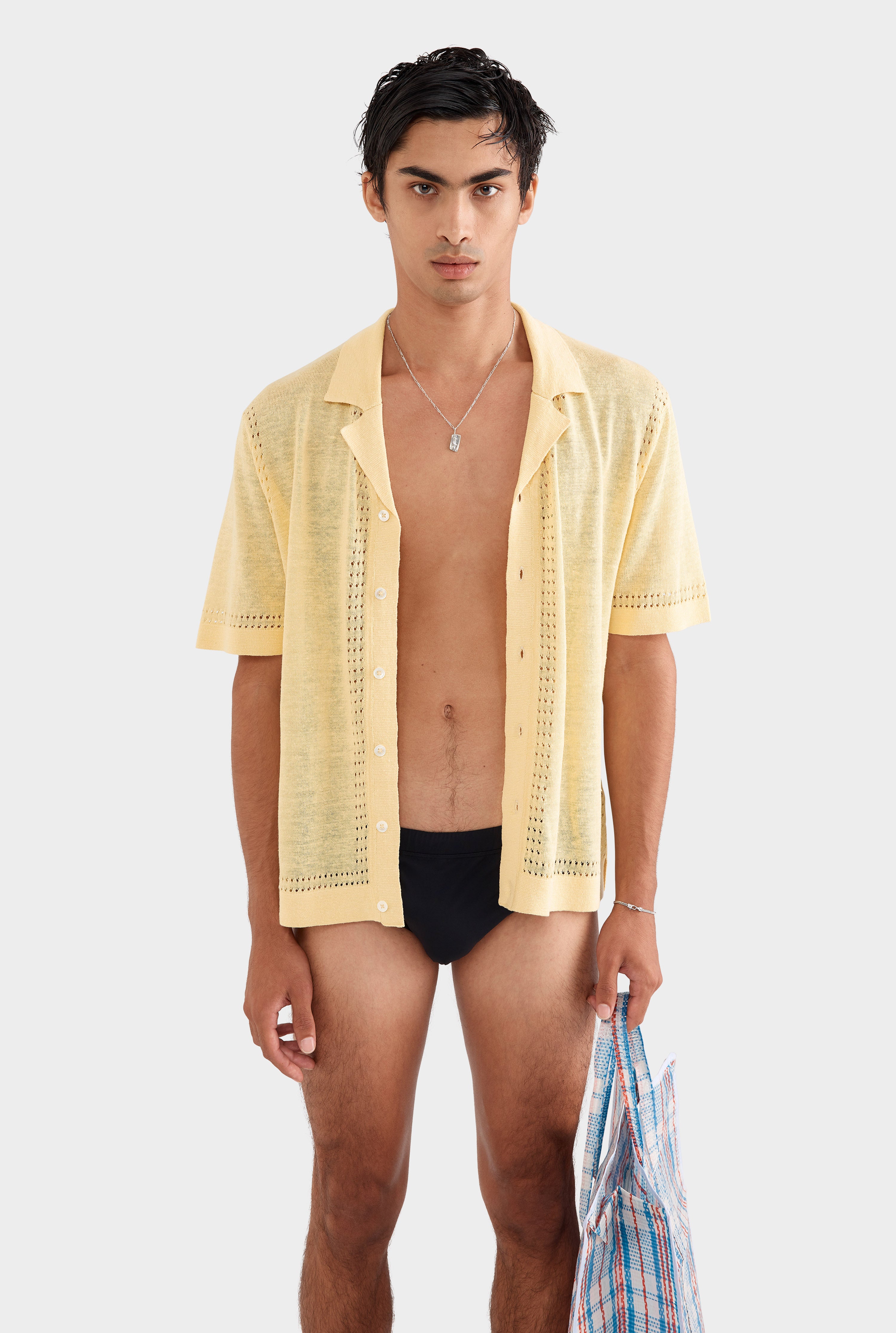 Knitted Contrast Short Sleeve Shirt - Golden Haze