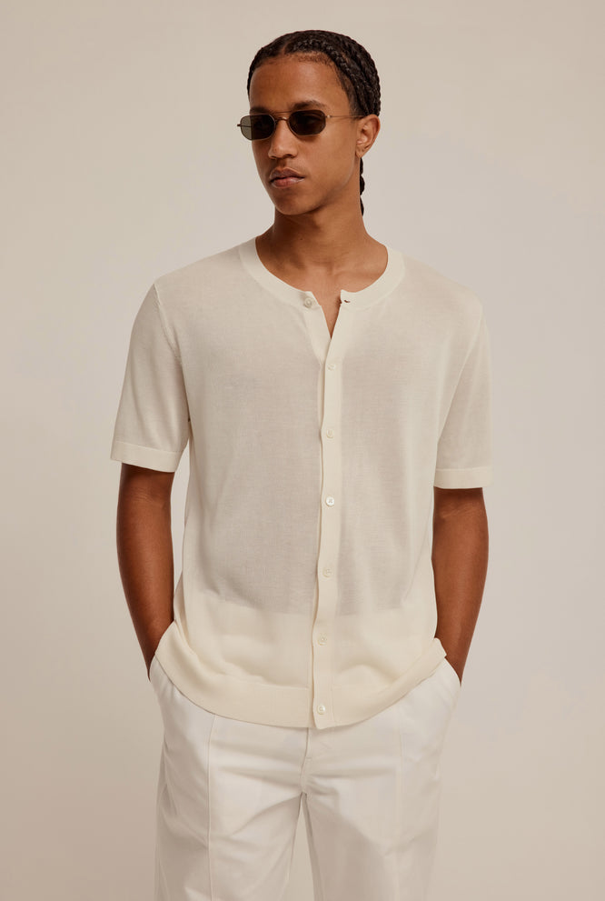 Knitted Silk Short Sleeve Shirt - Chalk