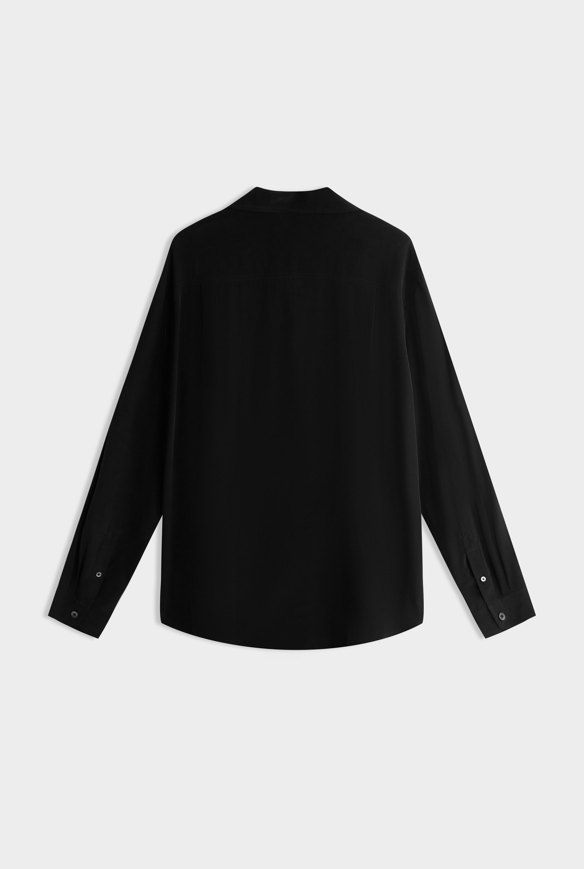 Long Sleeve Silk Camp Collar Shirt - Black