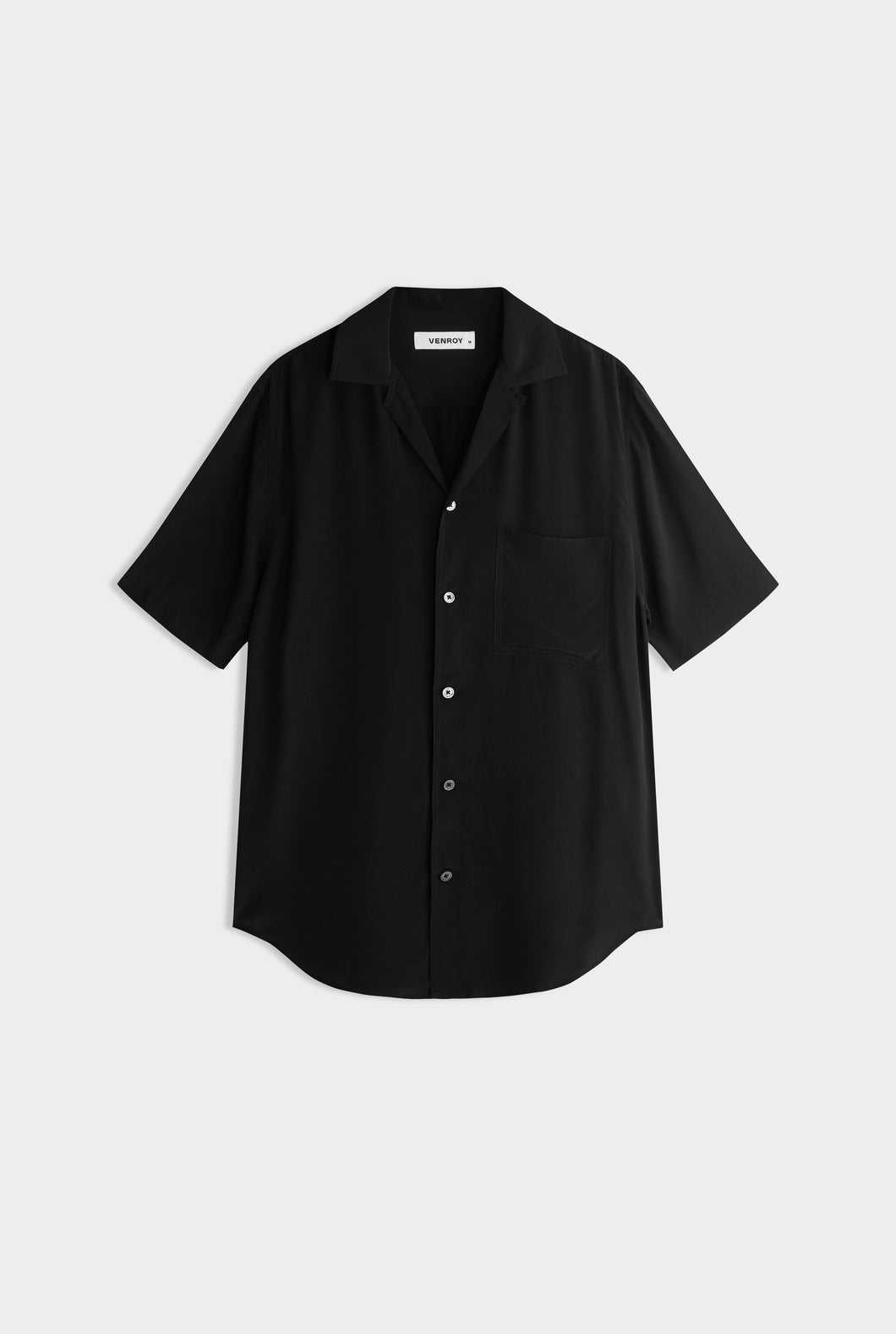 Short Sleeve Silk Camp Collar - Black