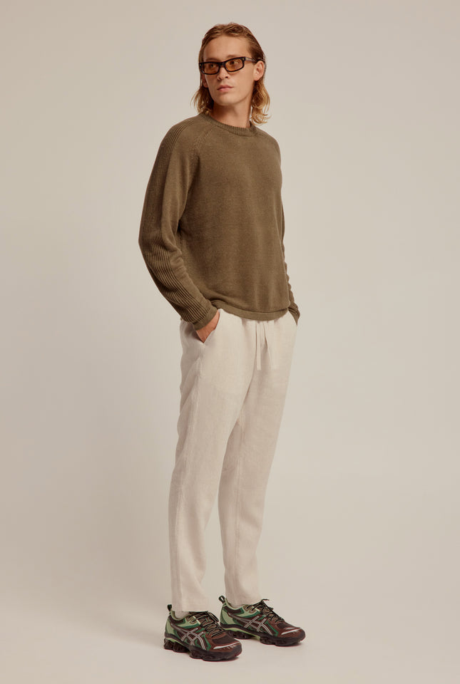 Linen Raglan Sweater - Deep Olive Brown