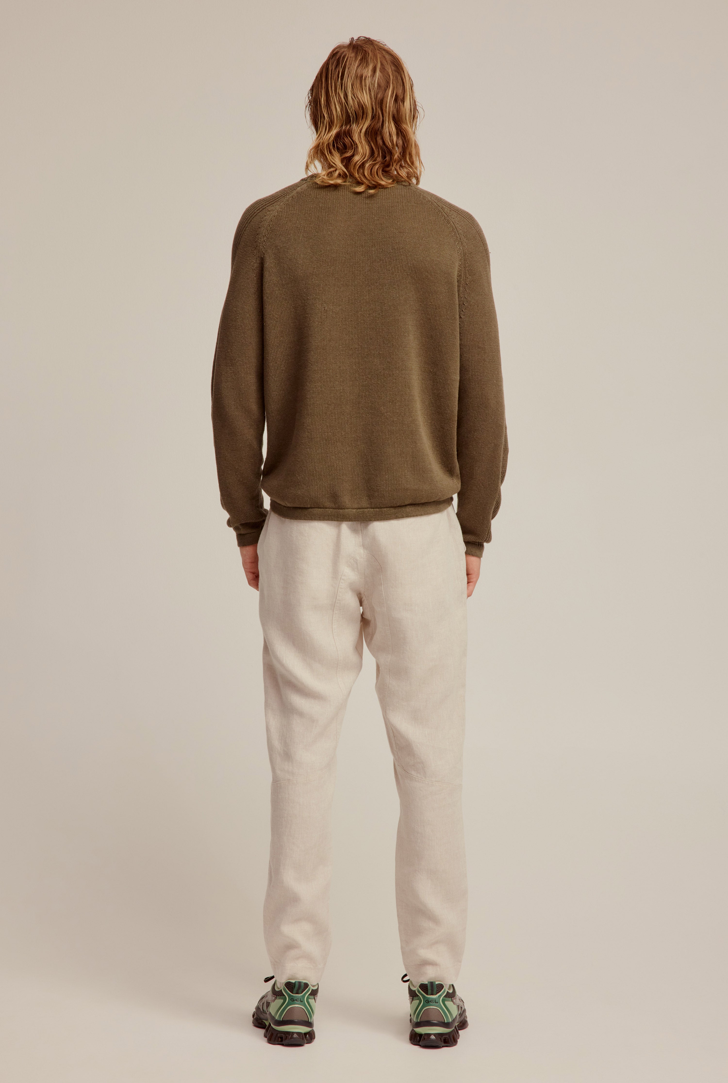 Linen Raglan Sweater - Deep Olive Brown