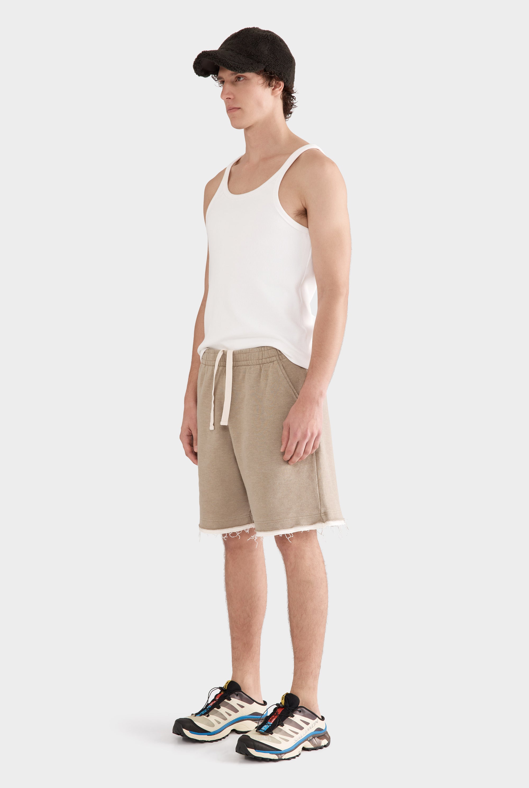 Organic Cotton Raw Edge Track Short - Walnut/Cream