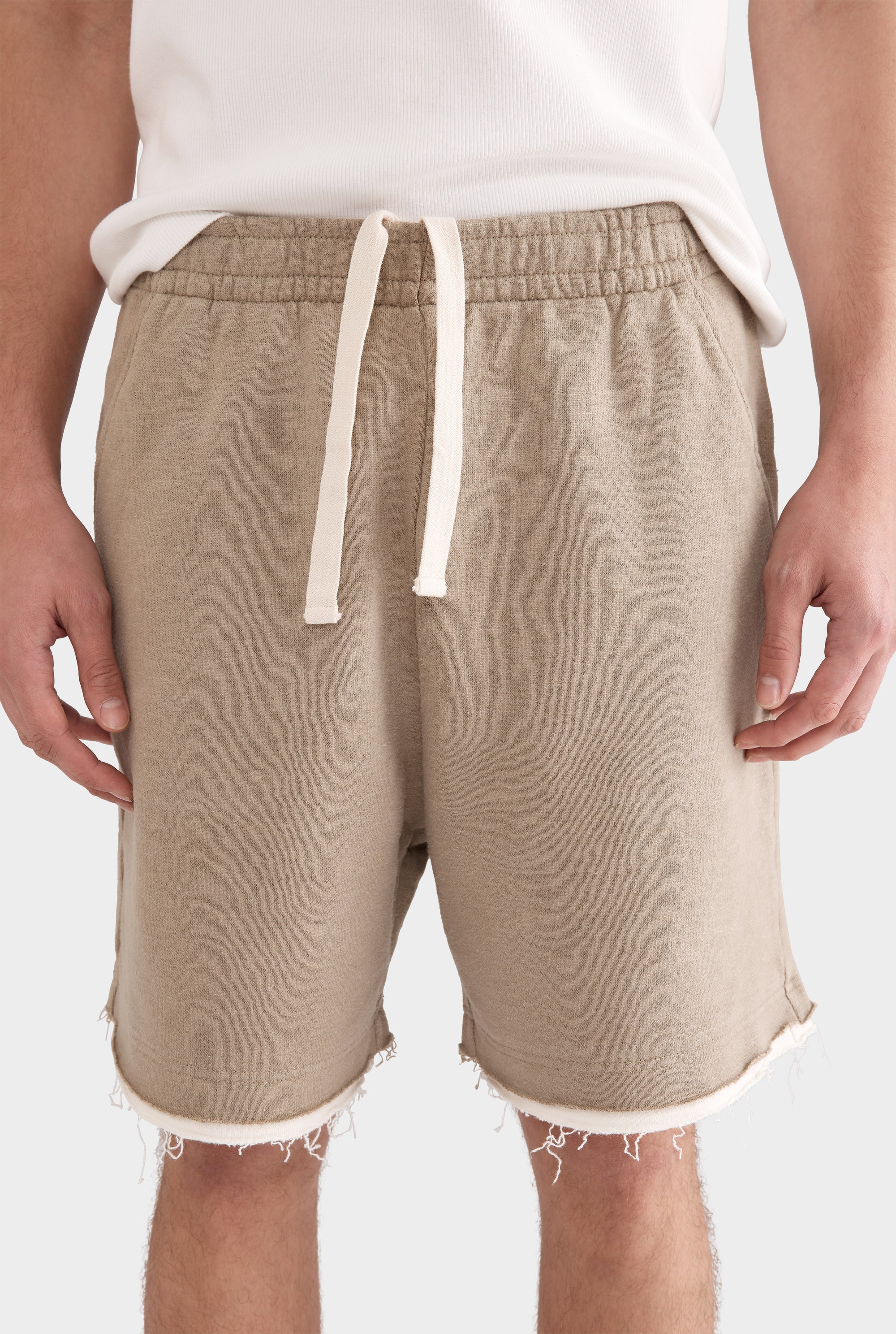 Organic Cotton Raw Edge Track Short - Walnut/Cream