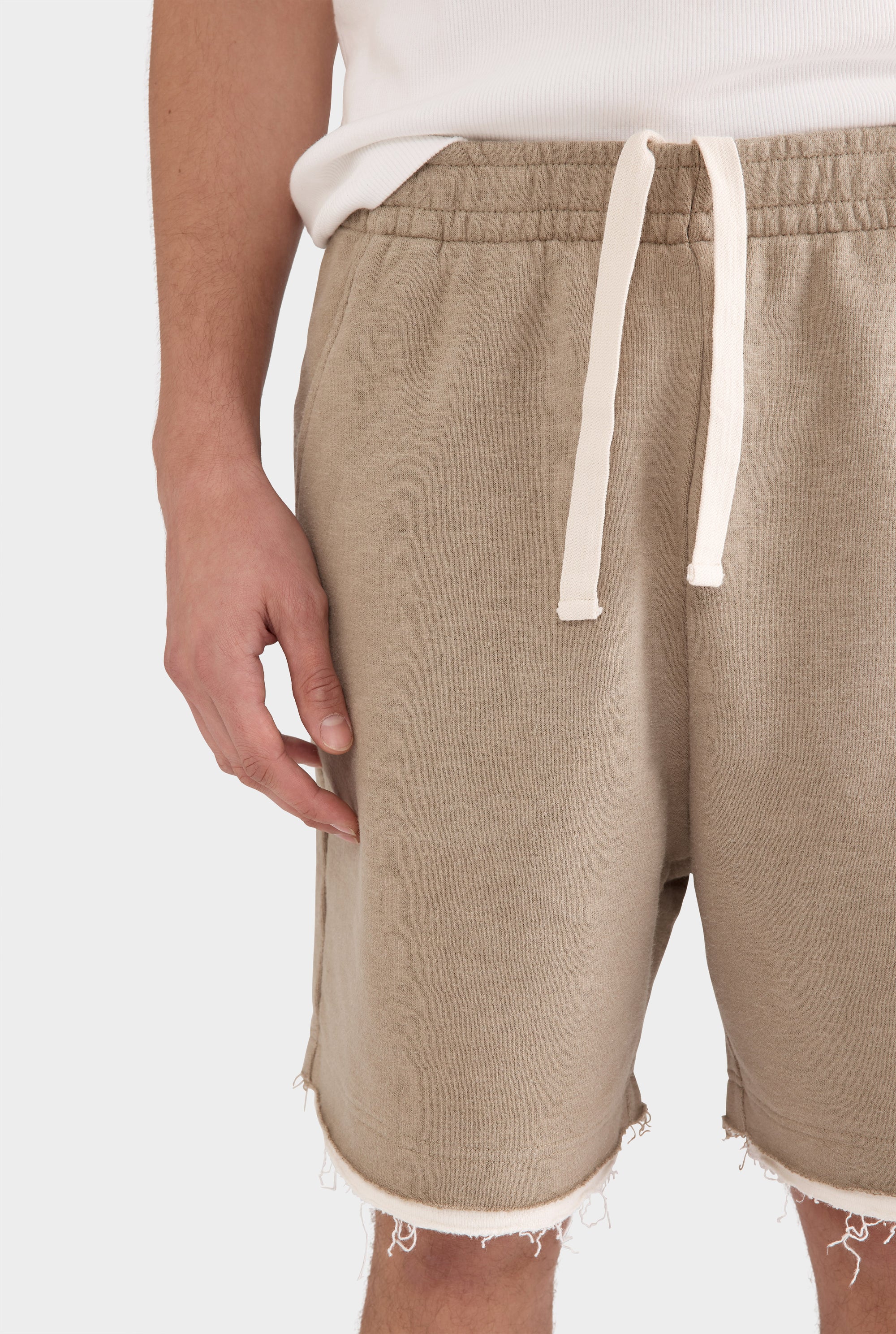 Organic Cotton Raw Edge Track Short - Walnut/Cream