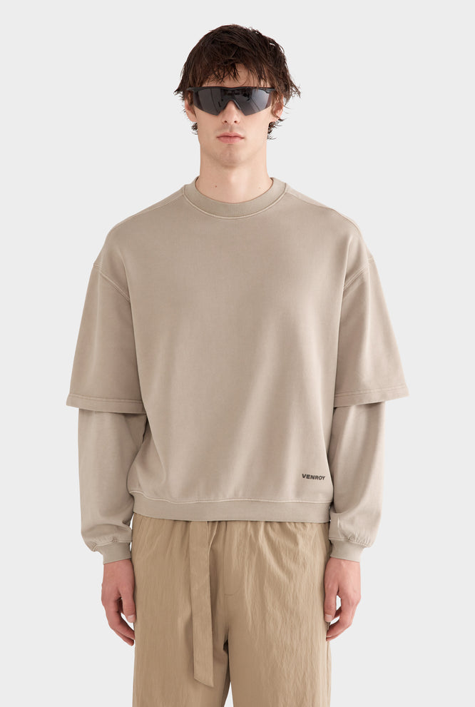 Pigment Dyed Double Sleeve Track Sweater - Walnut