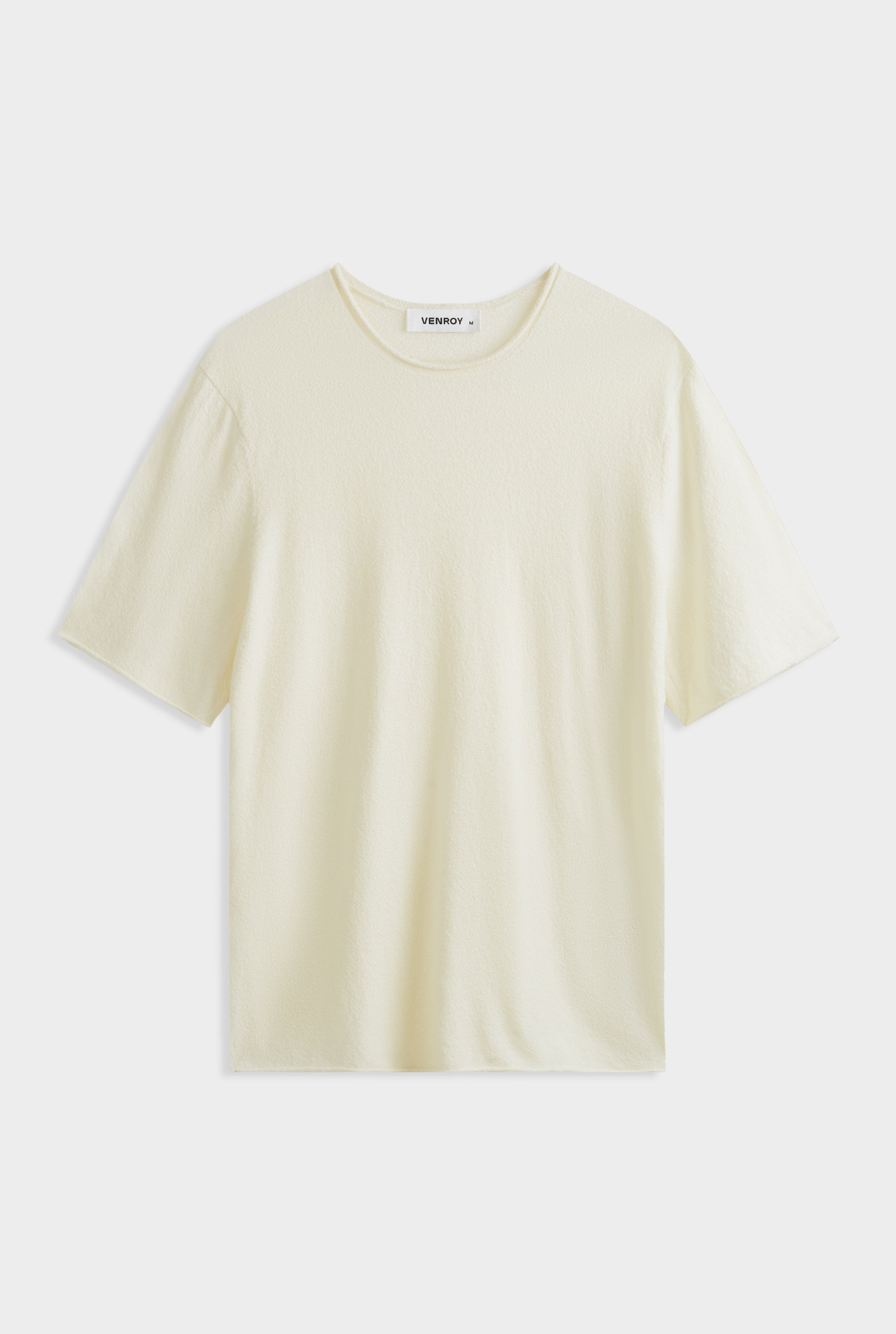 Boucle Knit Rolled Edge T Shirt - Cream