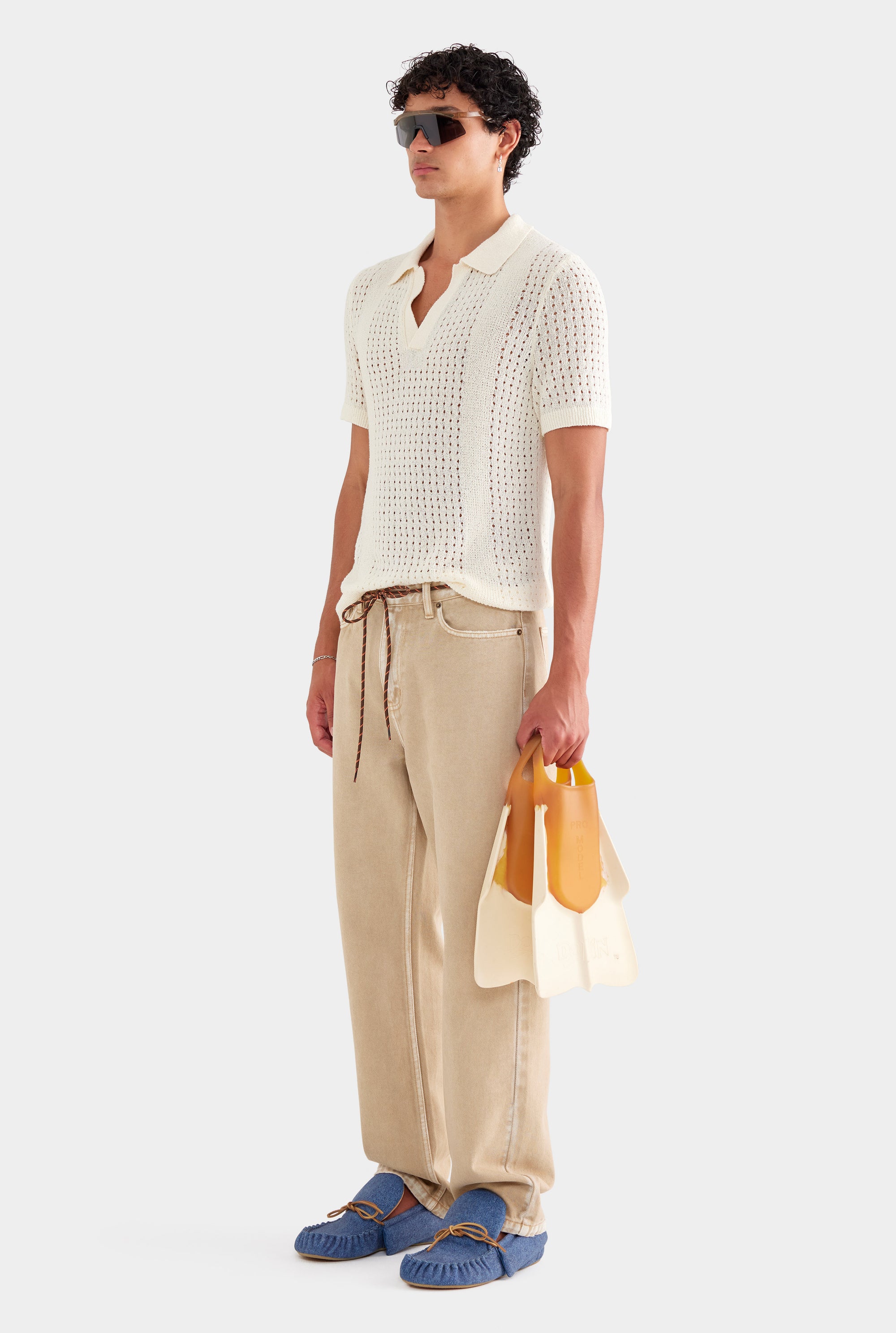 Boucle Border Knit Polo - Off White