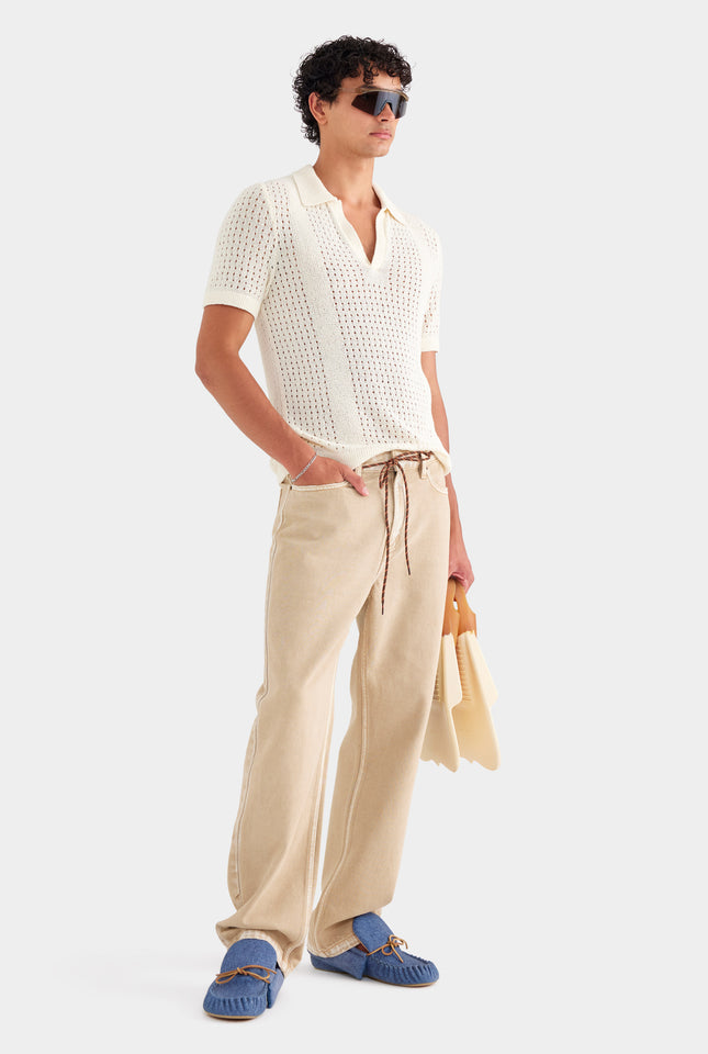 Boucle Border Knit Polo - Off White