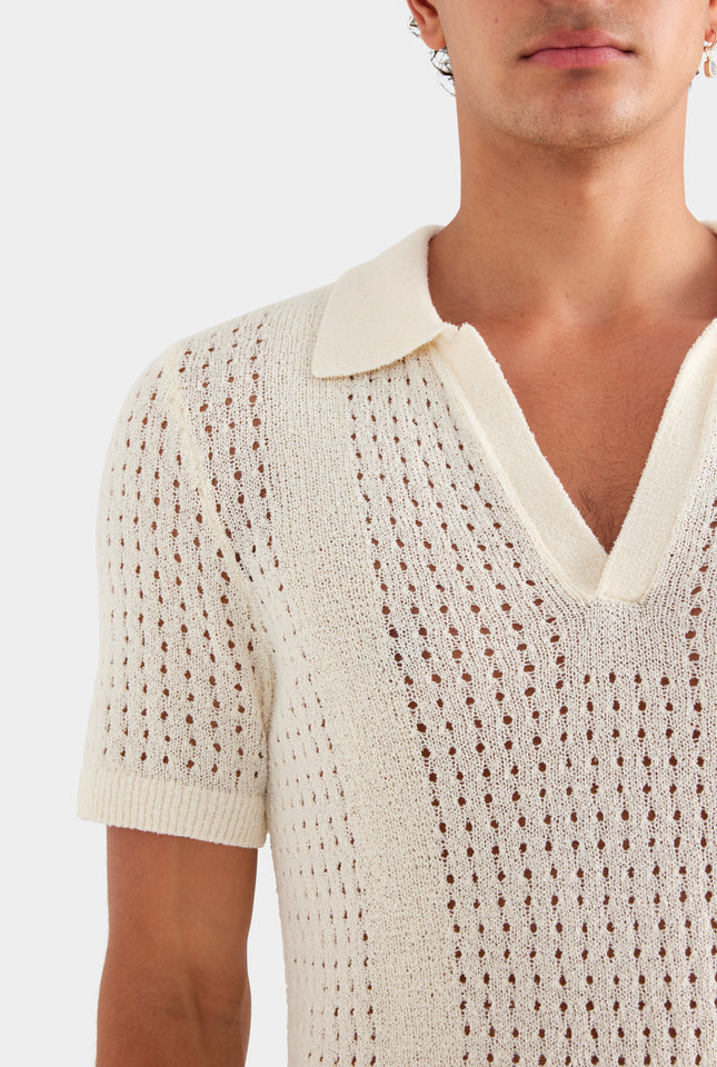 Boucle Border Knit Polo - Off White