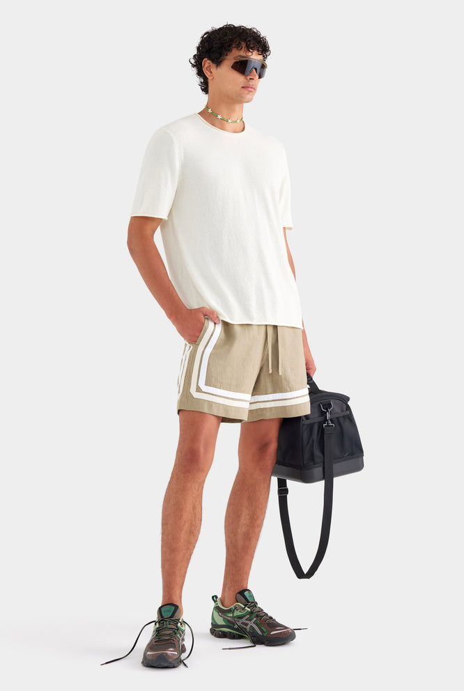 Boucle Knit Rolled Edge T Shirt - Cream