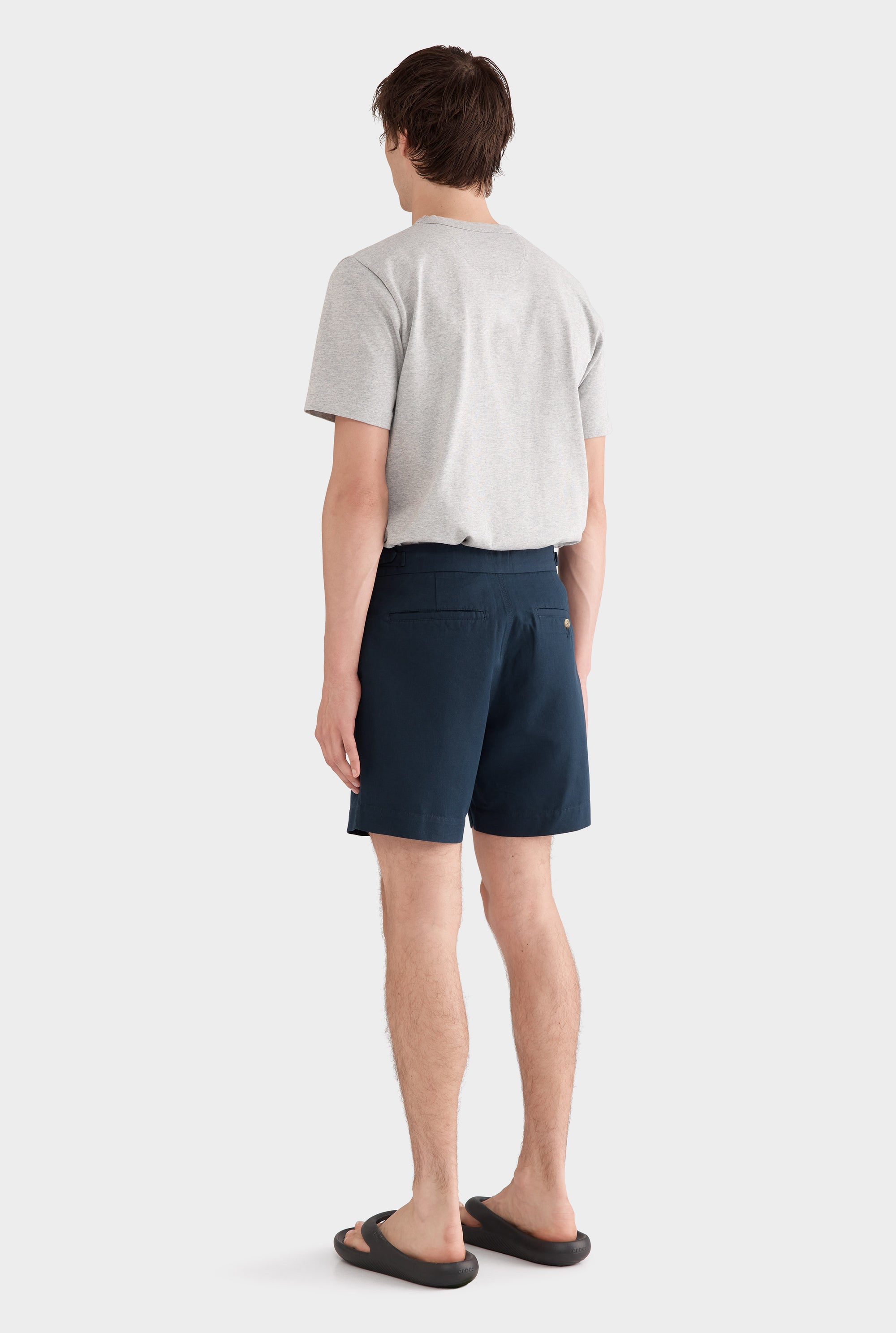 Cotton Linen Twill Side Tab Short - Navy/Natural Tape