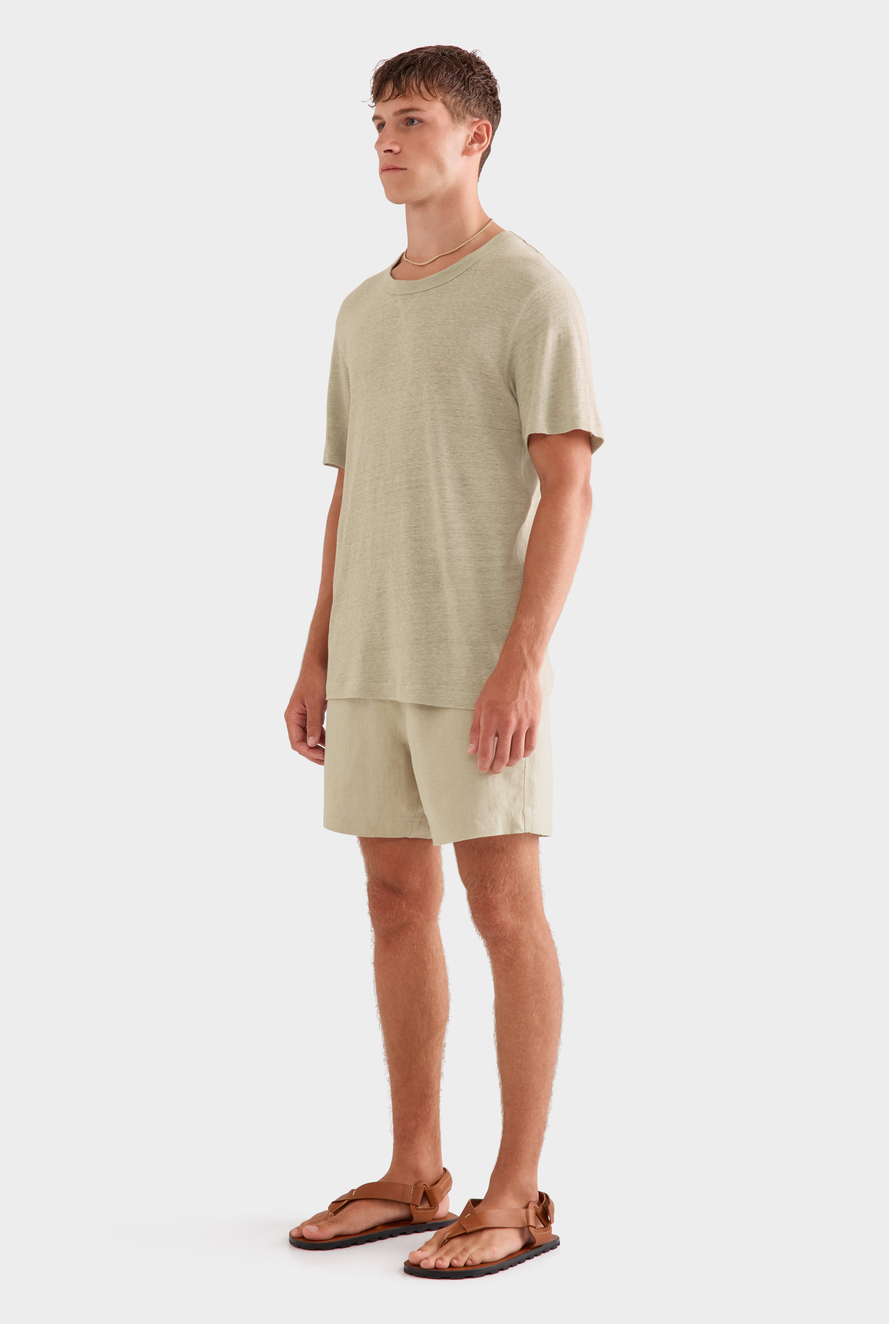 Coverstitch Linen T-Shirt - Sage