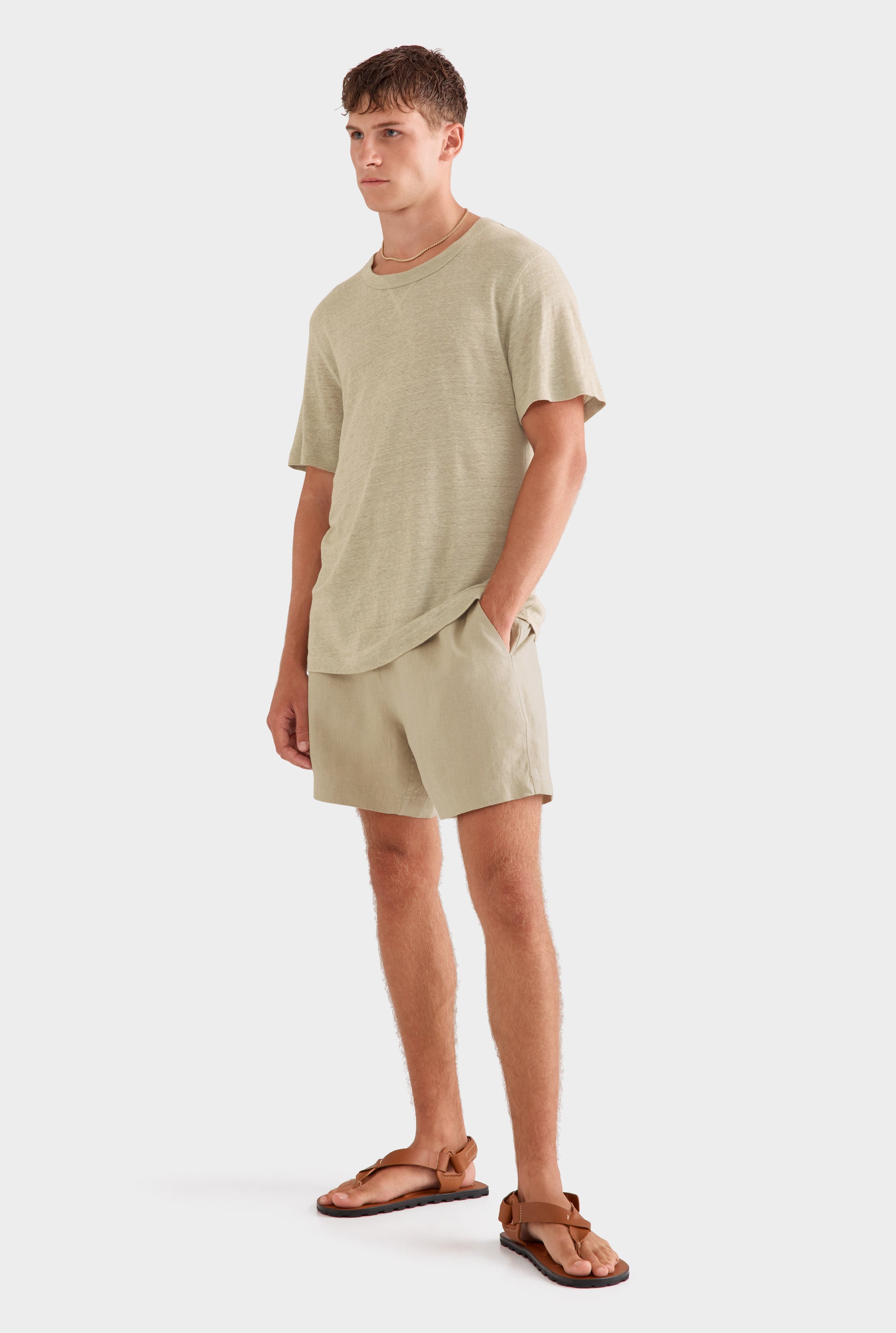 Coverstitch Linen T-Shirt - Sage