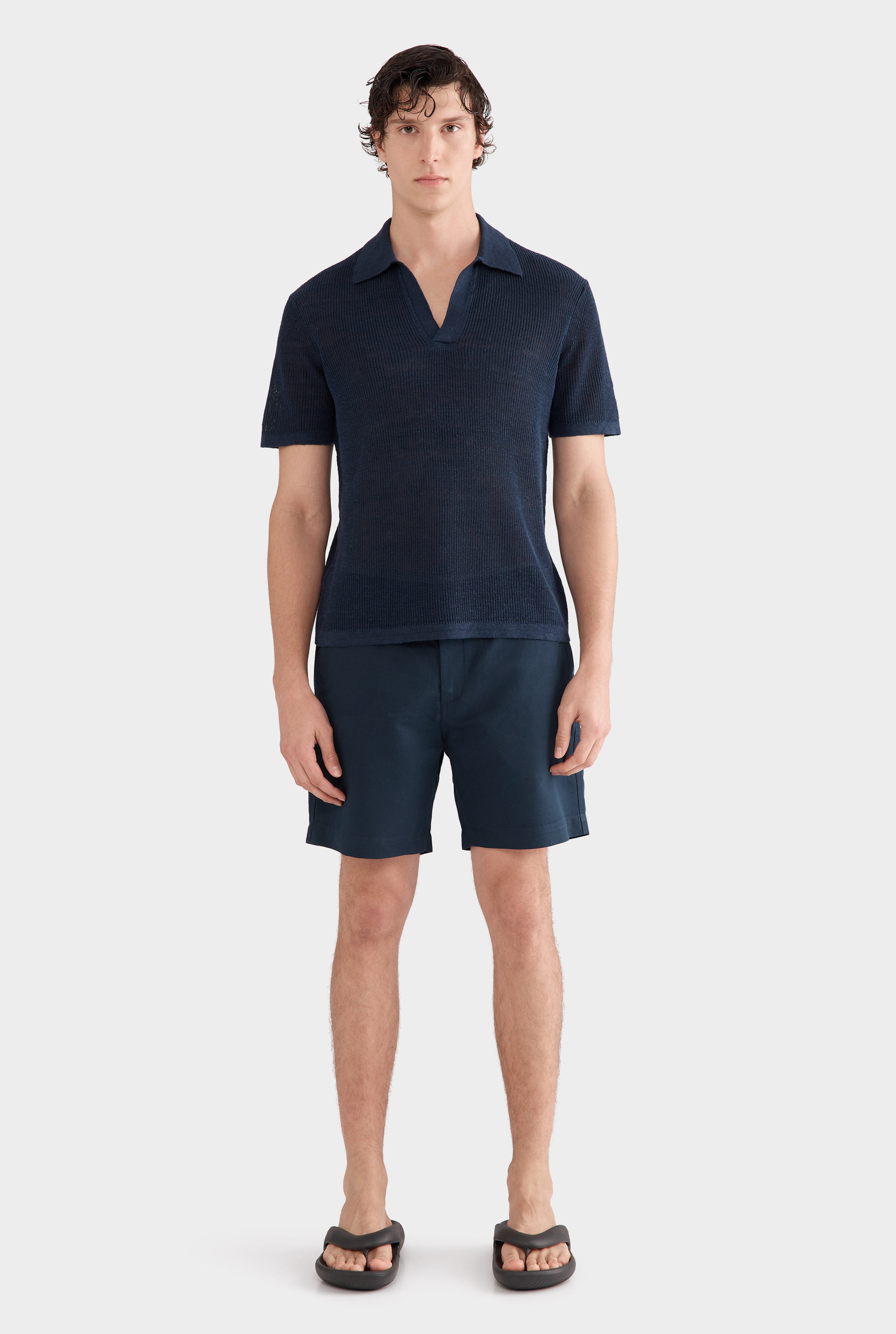 Rib Knit Open Neck Polo 2.0 - Navy