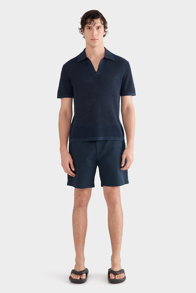 Rib Knit Open Neck Polo 2.0 - Navy