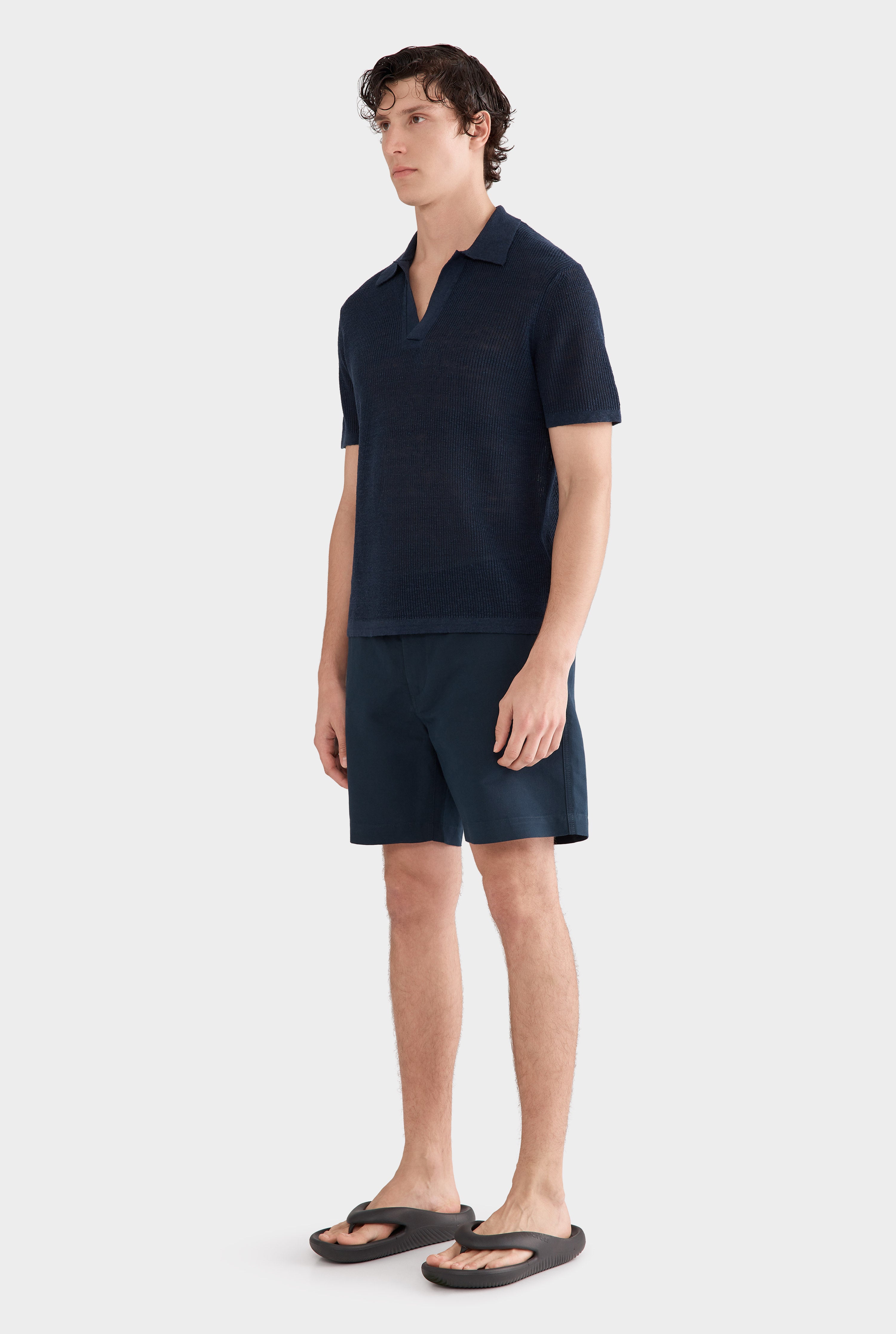 Rib Knit Open Neck Polo 2.0 - Navy