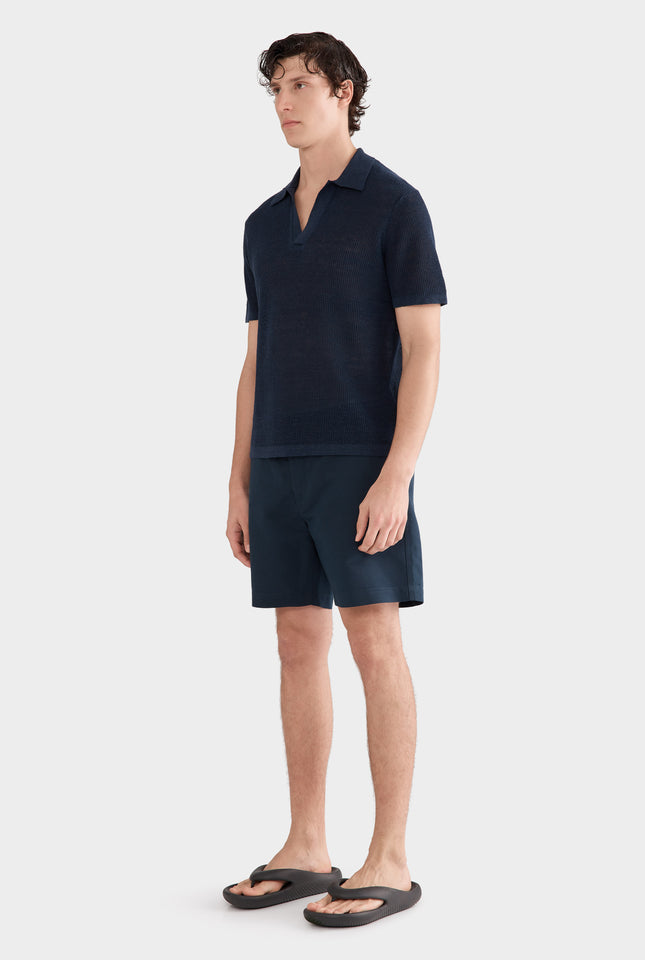 Rib Knit Open Neck Polo 2.0 - Navy