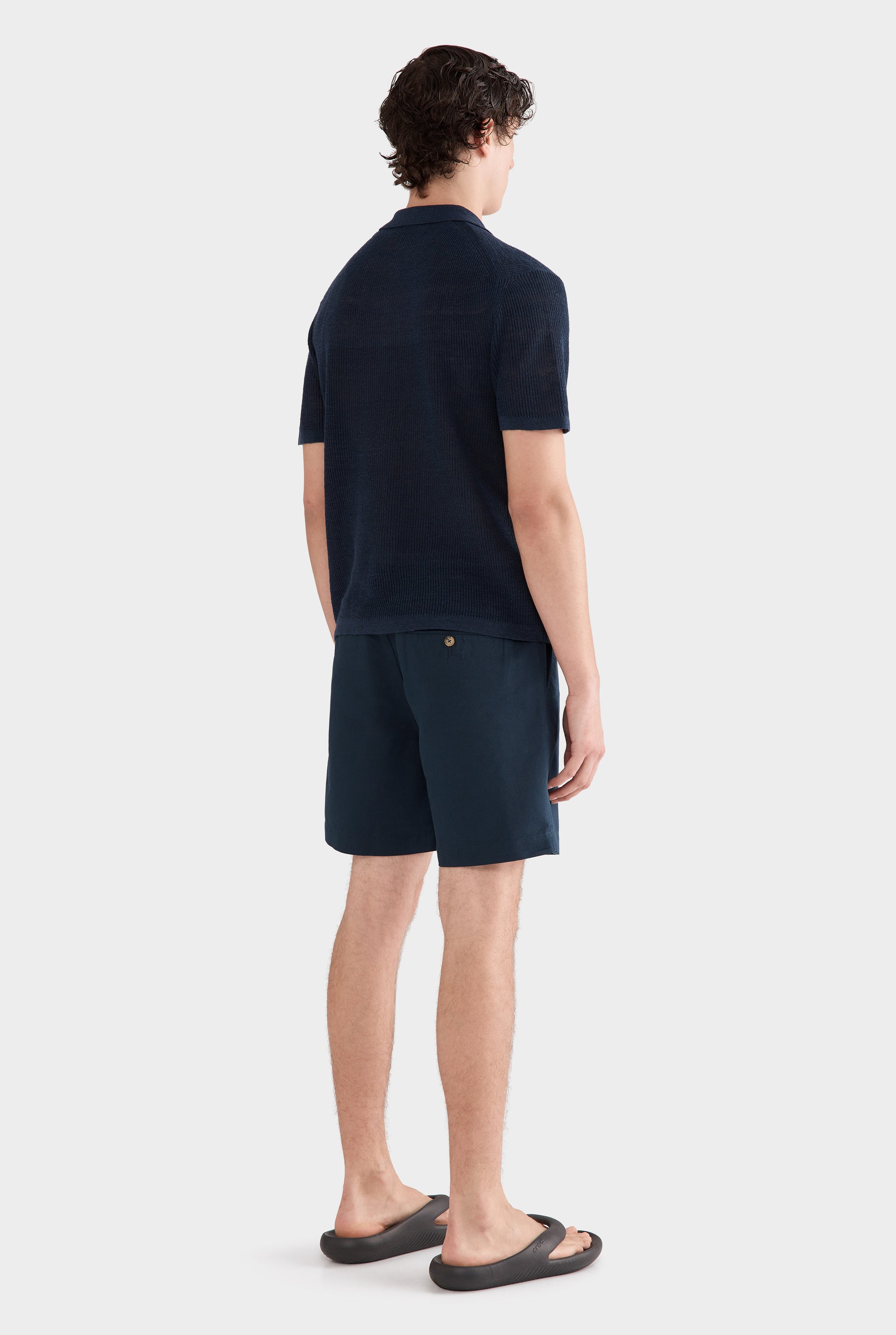 Rib Knit Open Neck Polo 2.0 - Navy