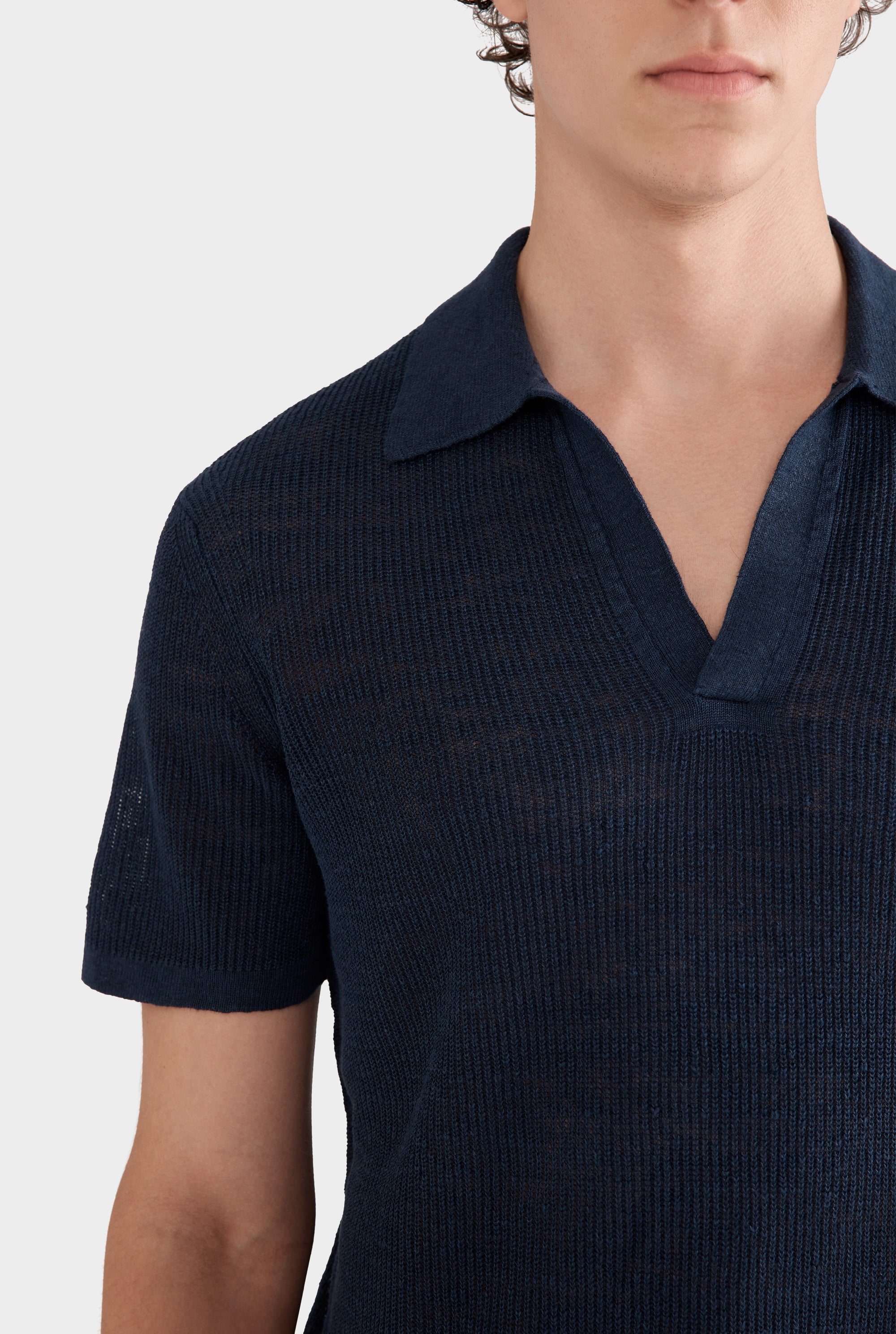 Rib Knit Open Neck Polo 2.0 - Navy