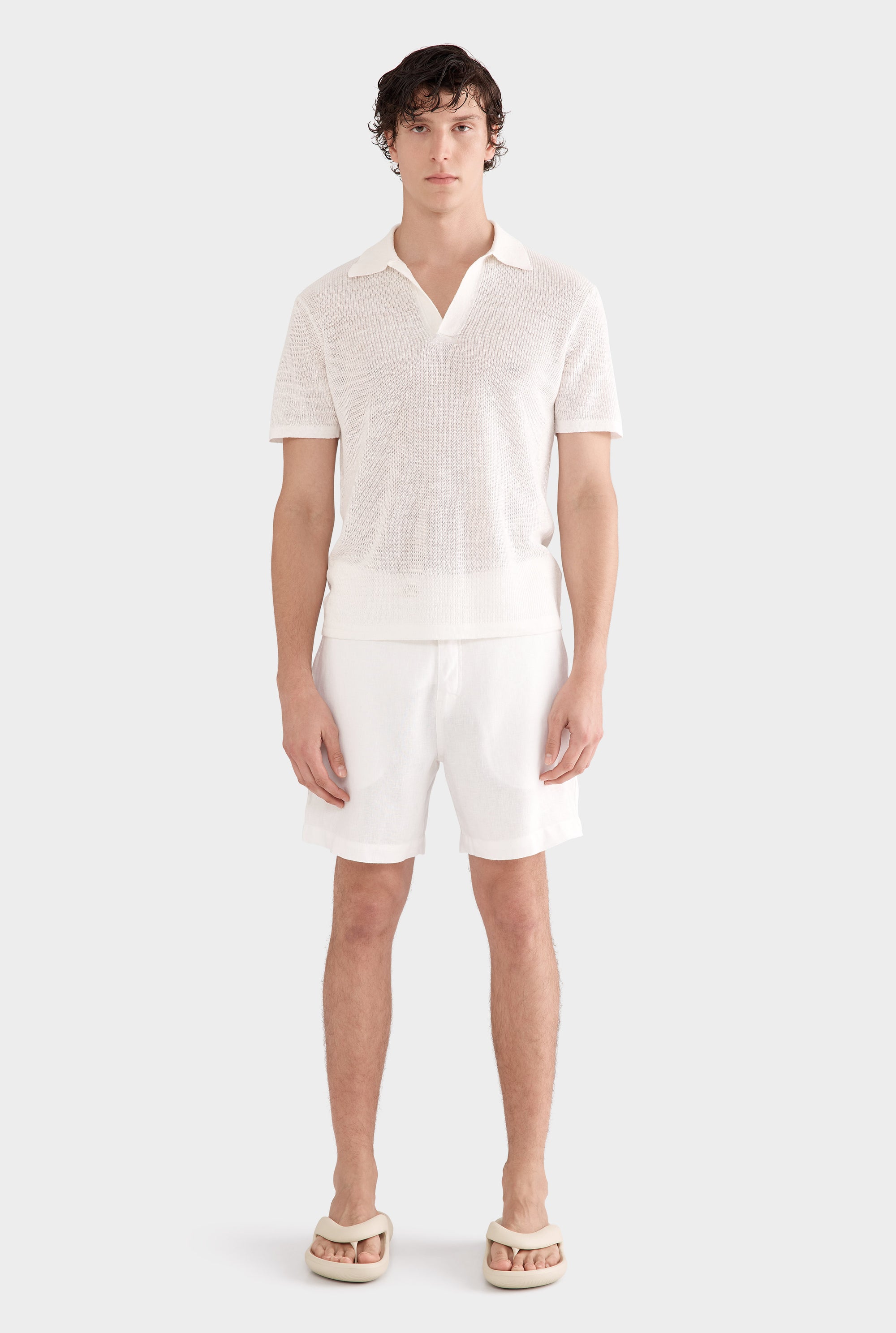 Rib Knit Open Neck Polo 2.0 - Off White