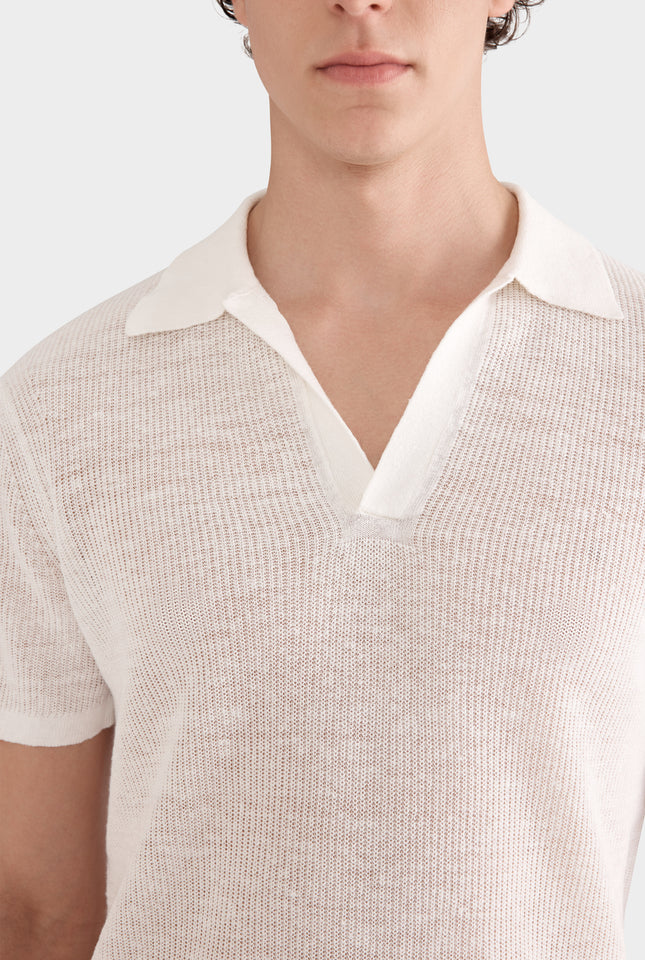 Rib Knit Open Neck Polo 2.0 - Off White