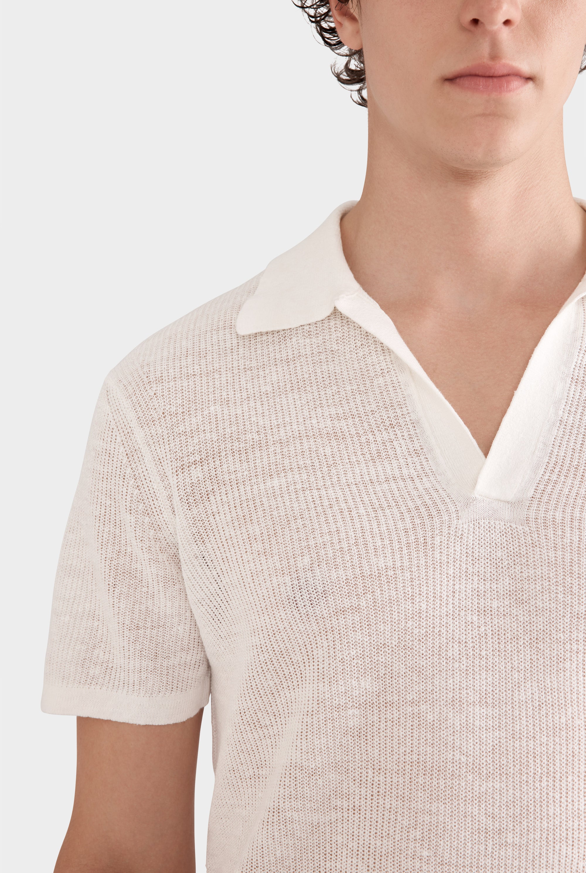 Rib Knit Open Neck Polo 2.0 - Off White