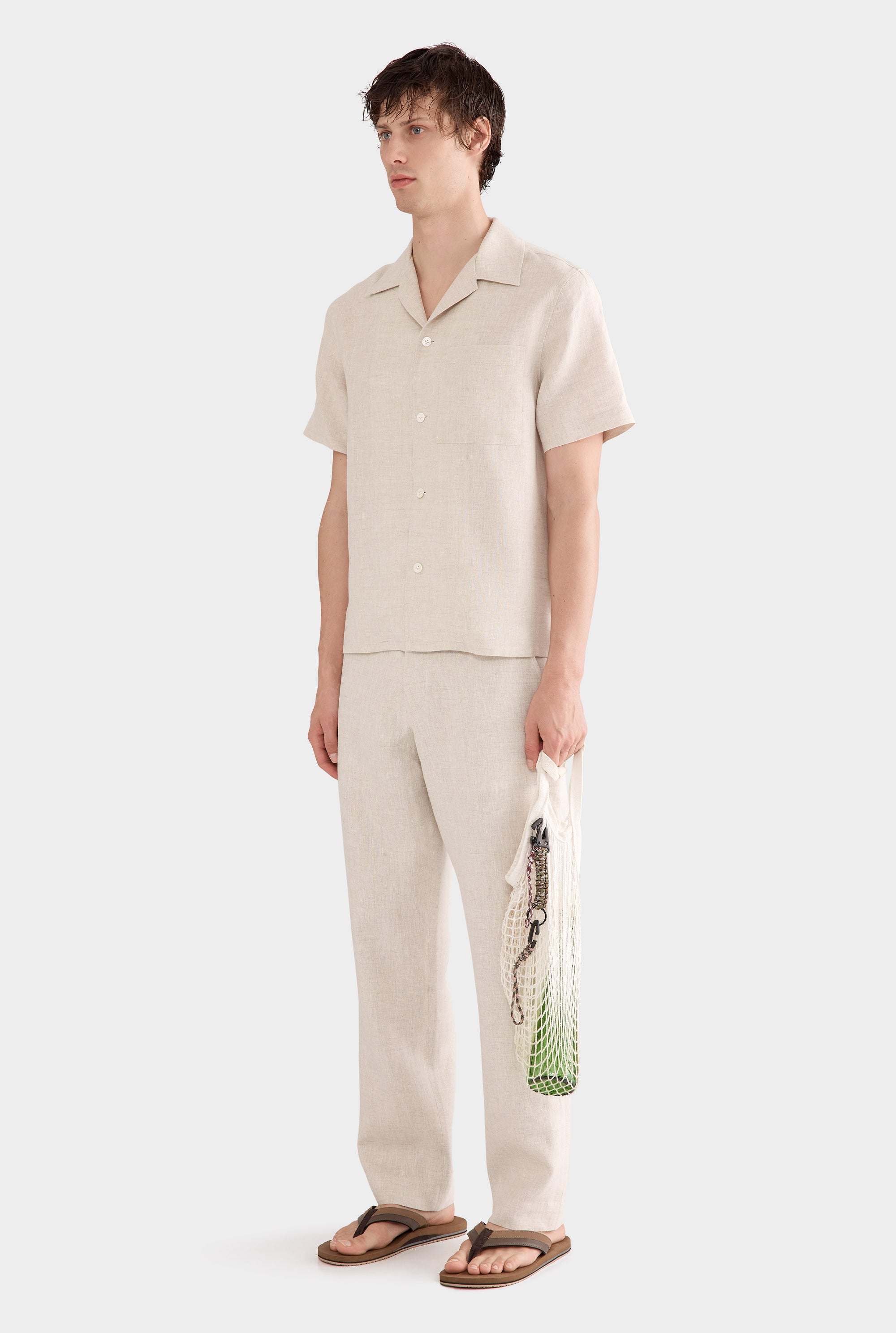 Short Sleeve Linen Camp Collar Shirt - Sand