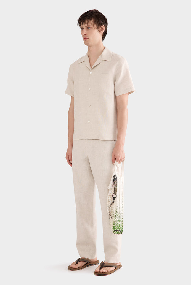 Short Sleeve Linen Camp Collar Shirt - Sand