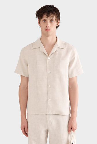 Short Sleeve Linen Camp Collar Shirt - Sand