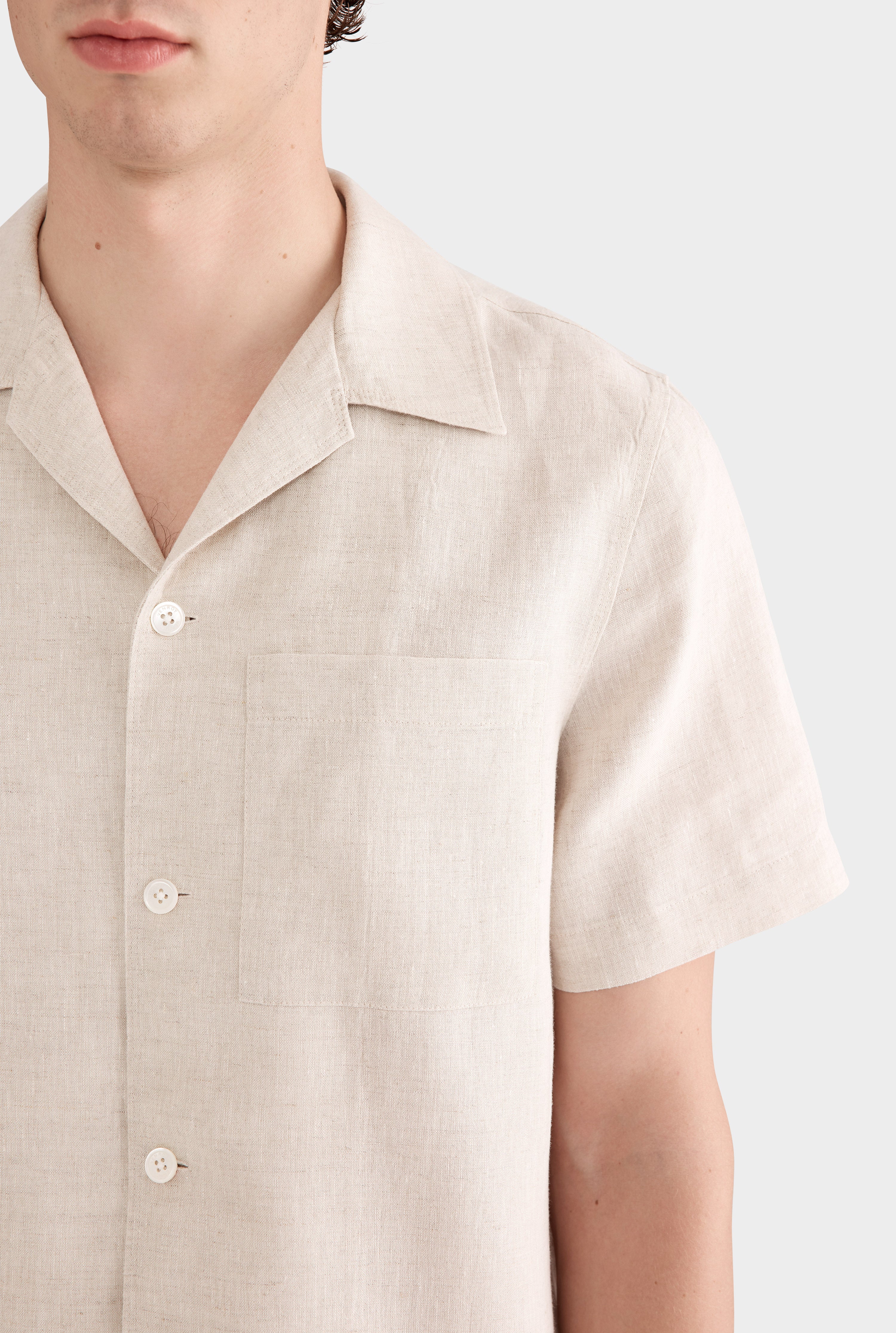 Short Sleeve Linen Camp Collar Shirt - Sand