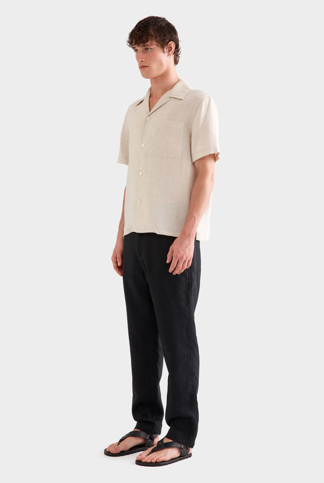 Short Sleeve Linen Camp Collar Shirt - Sand