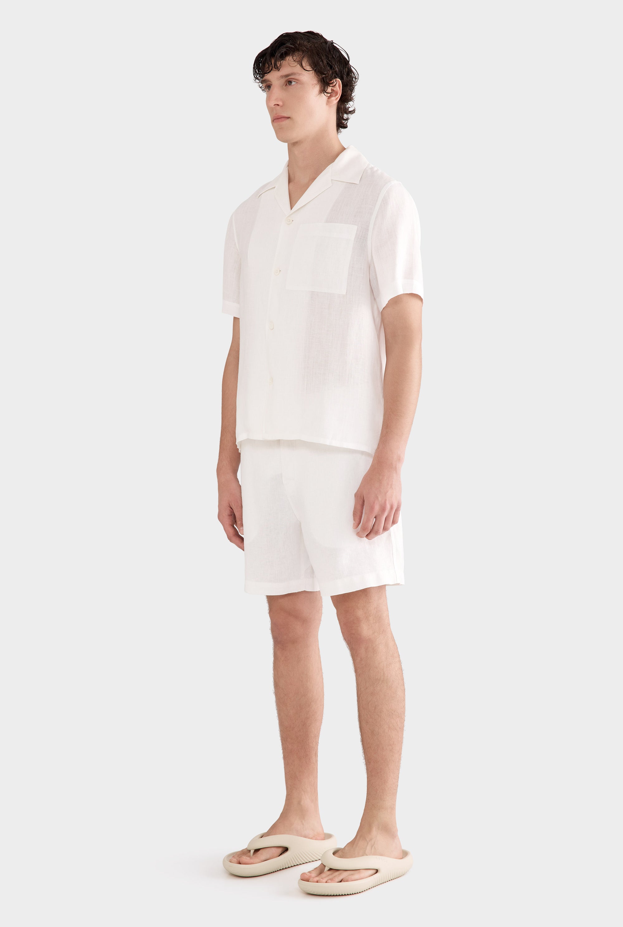 Short Sleeve Linen Camp Collar Shirt - White