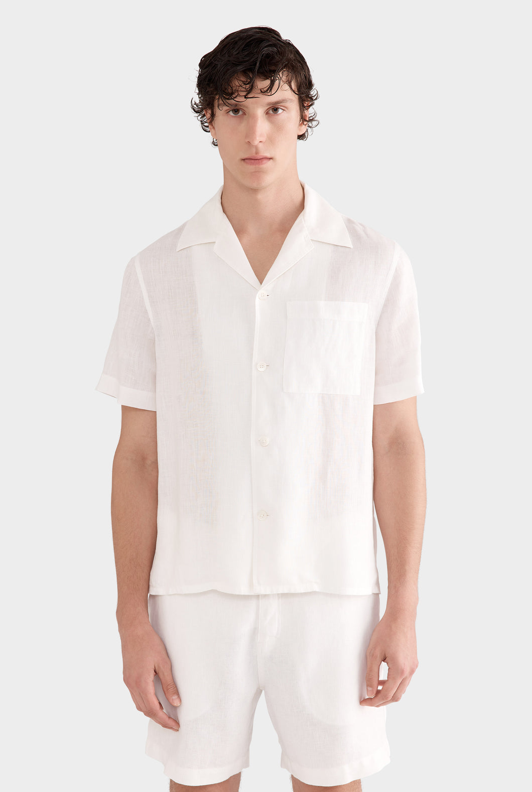 Short Sleeve Linen Camp Collar Shirt - White