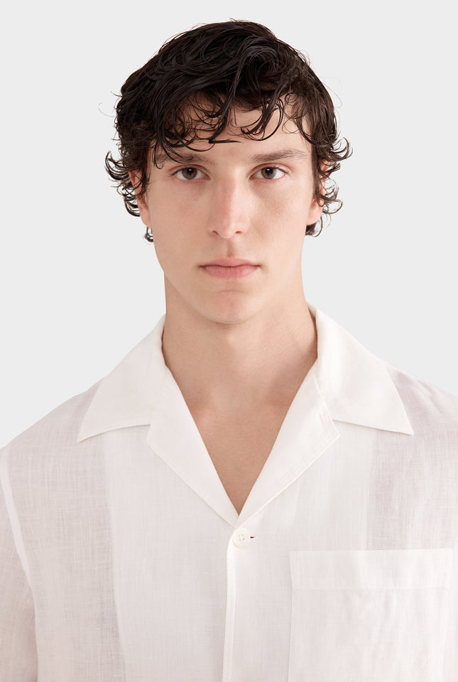 Short Sleeve Linen Camp Collar Shirt - White