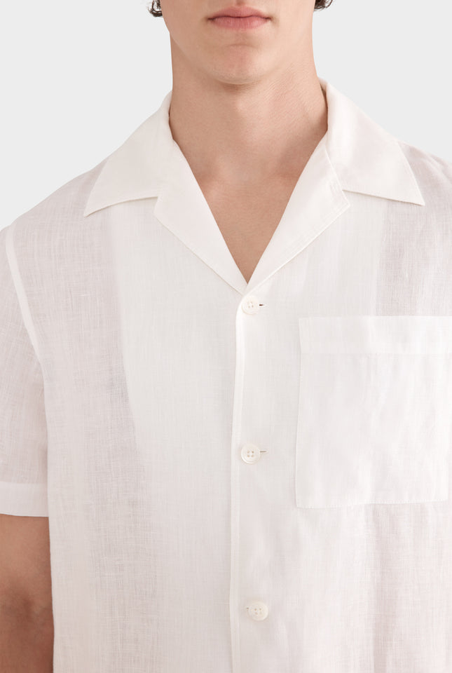 Short Sleeve Linen Camp Collar Shirt - White