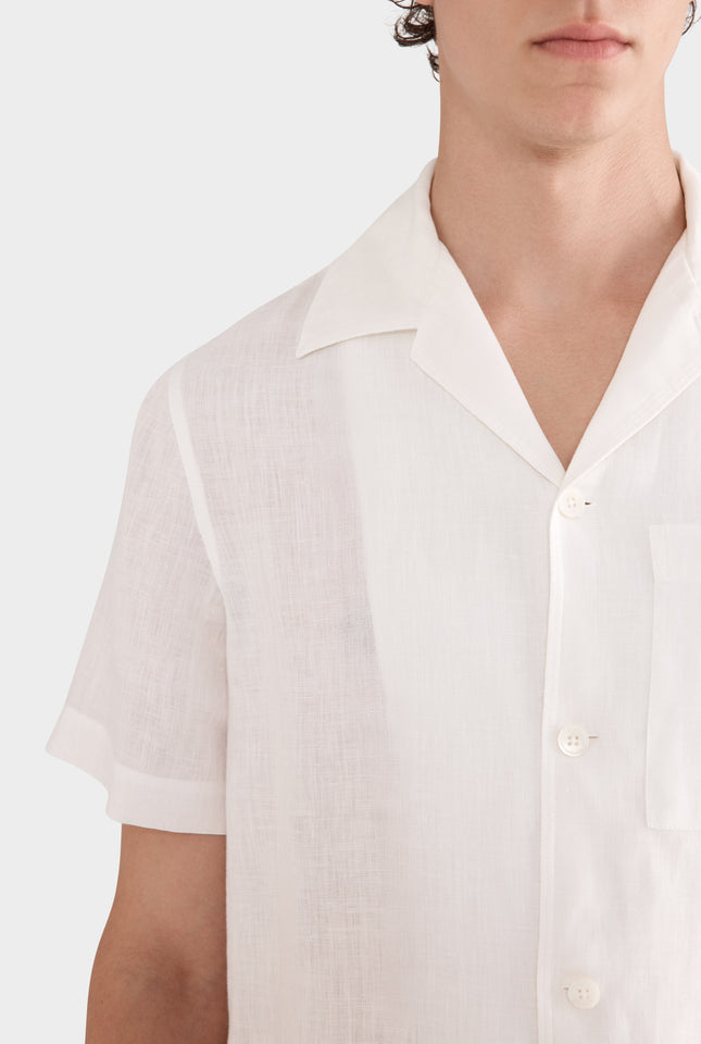 Short Sleeve Linen Camp Collar Shirt - White