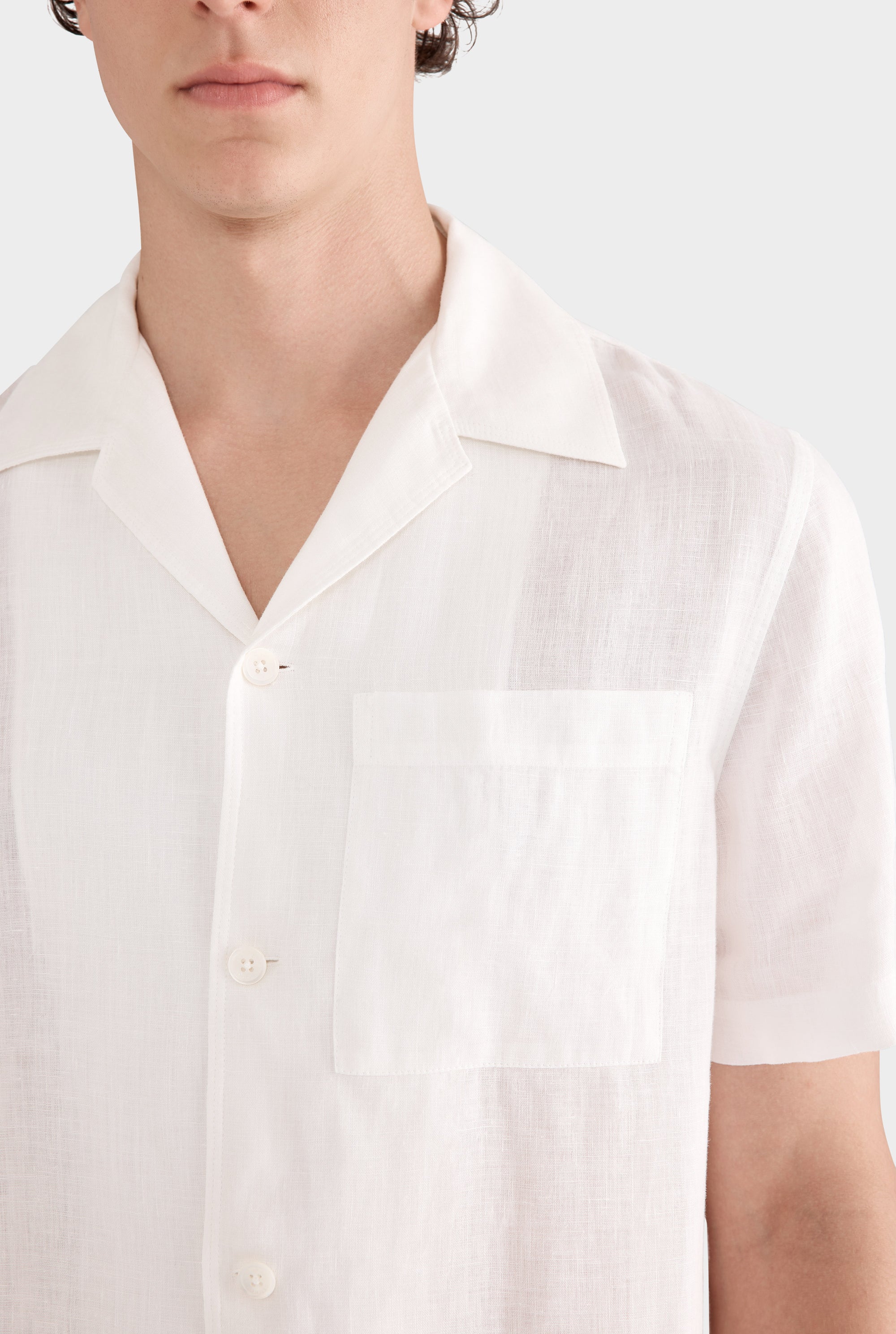 Short Sleeve Linen Camp Collar Shirt - White