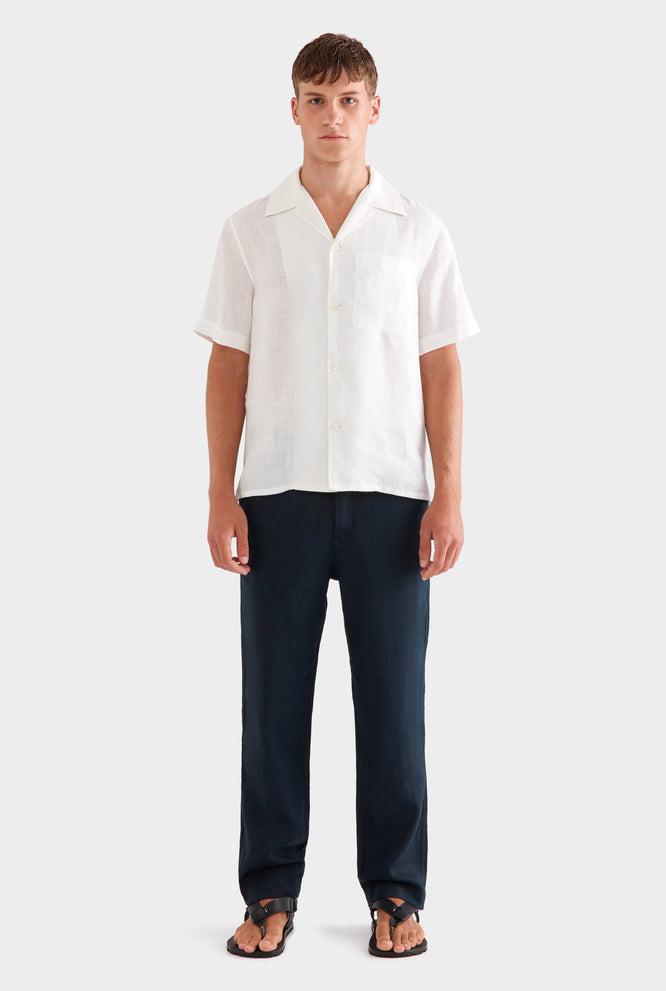 Short Sleeve Linen Camp Collar Shirt - White